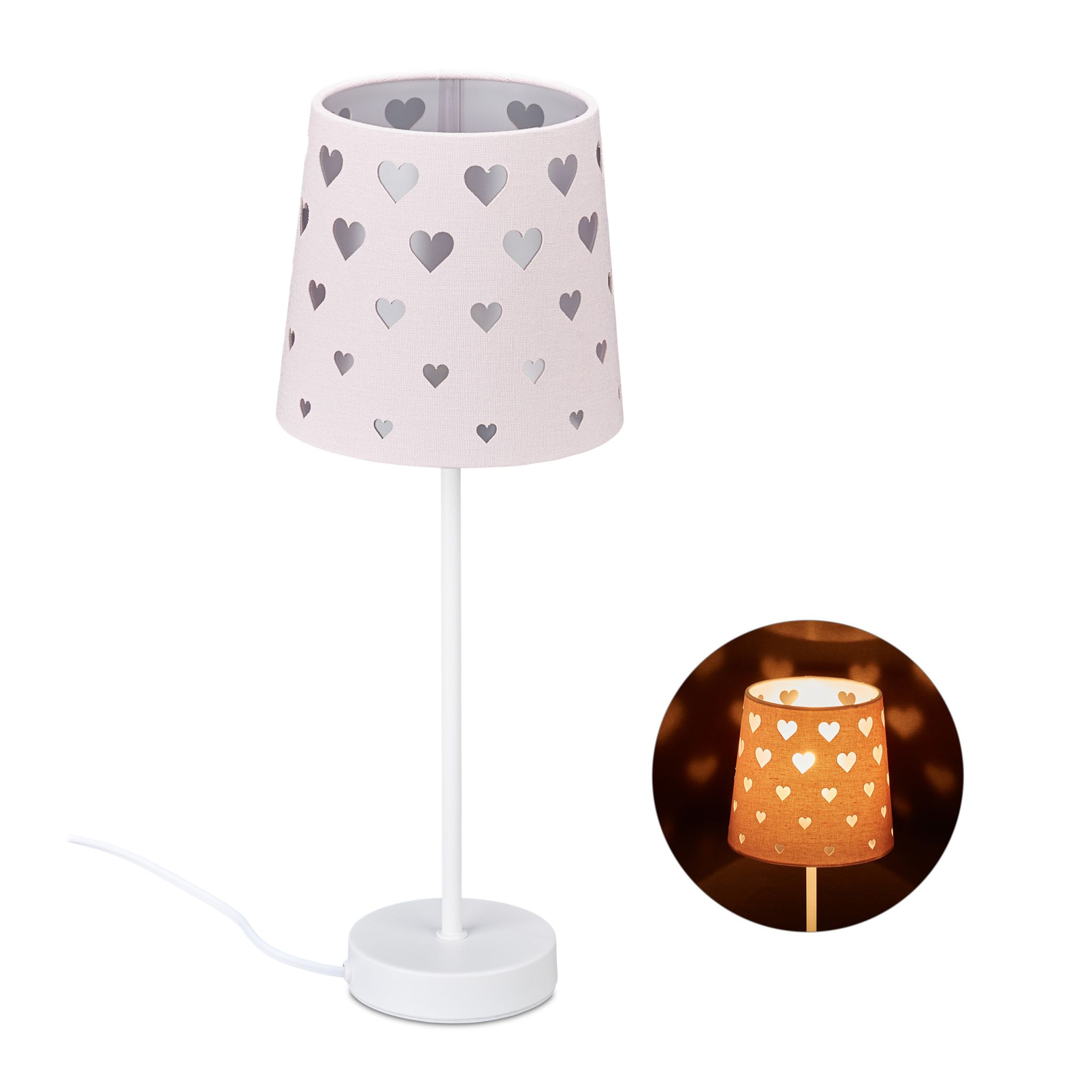 Nachttischlampe Kinder mit Herzen Rosa