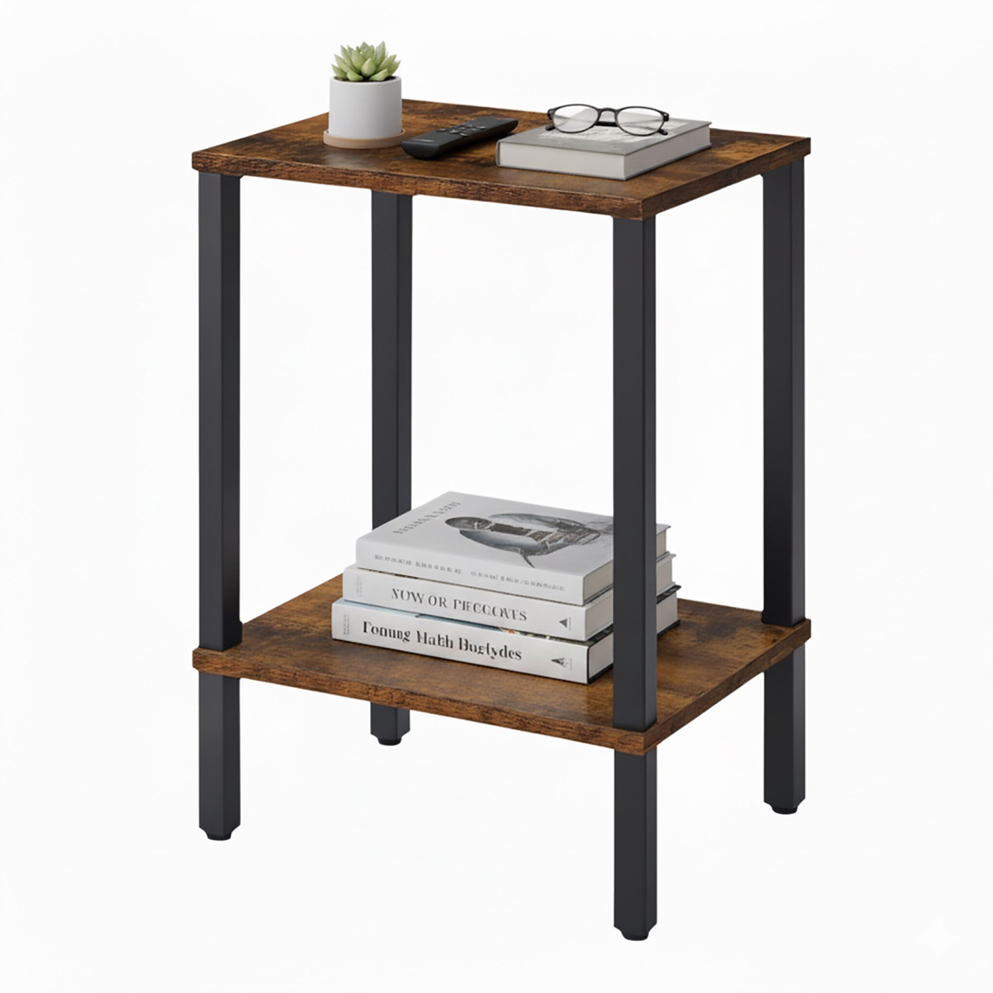 Beistelltisch Industrial 2 Ebenen Braun-Schwarz