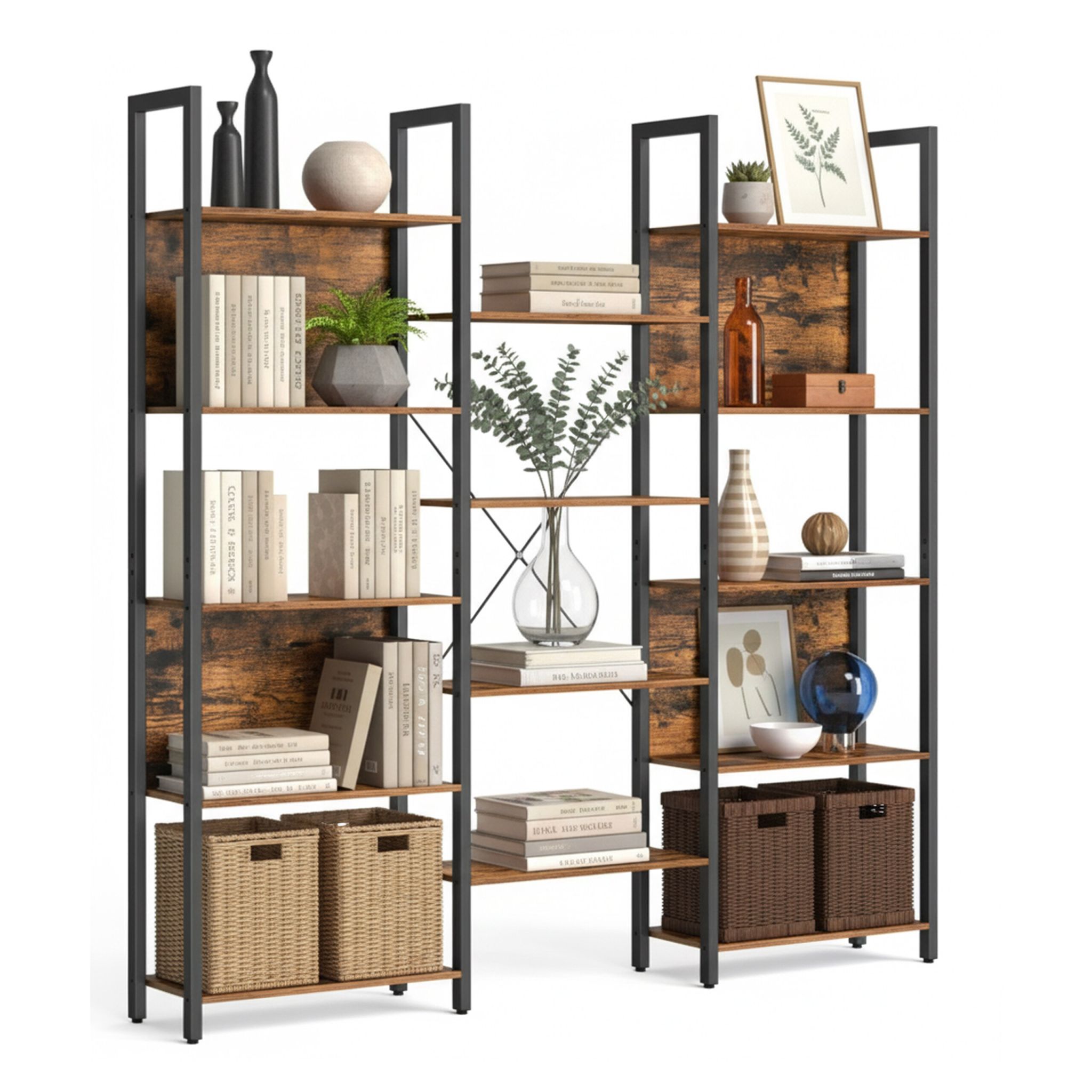 Industrial Bücherregal 14 Ablagen Braun-Schwarz