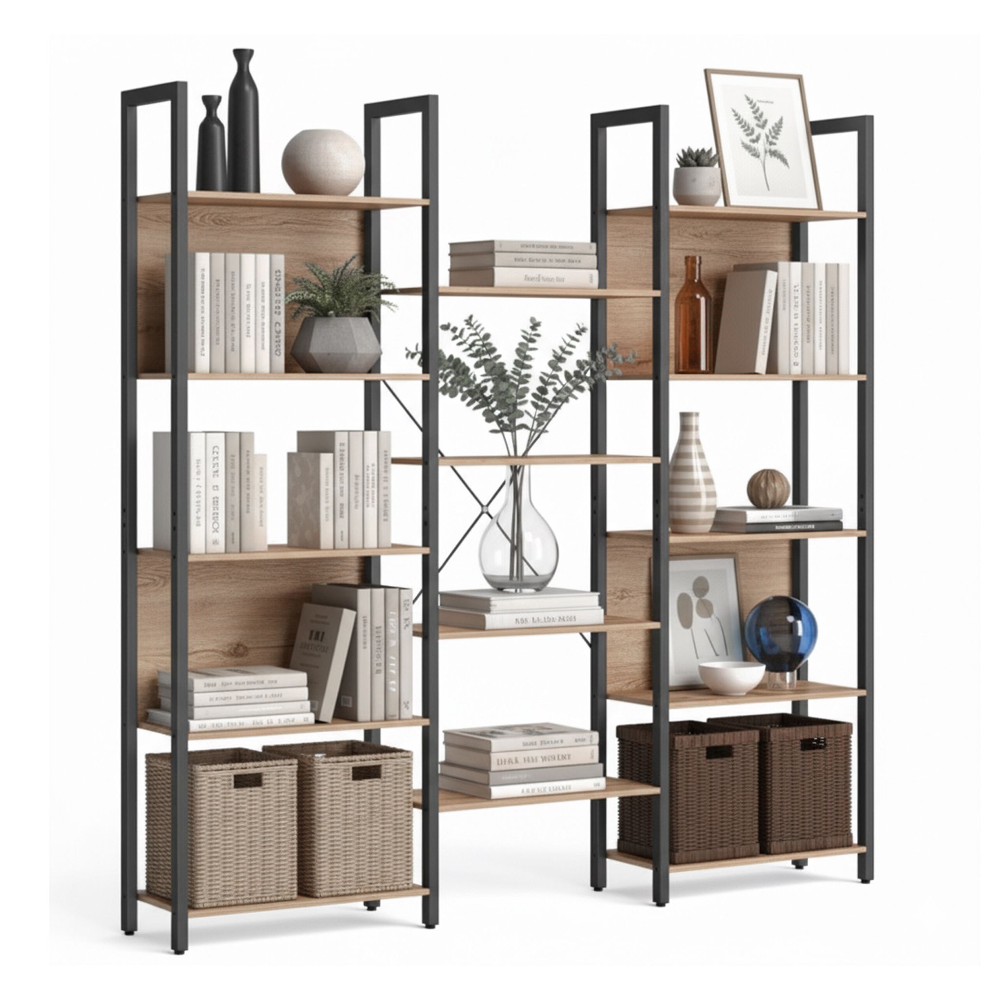Industrial Bücherregal 14 Ablagen Hellbraun-Schwarz