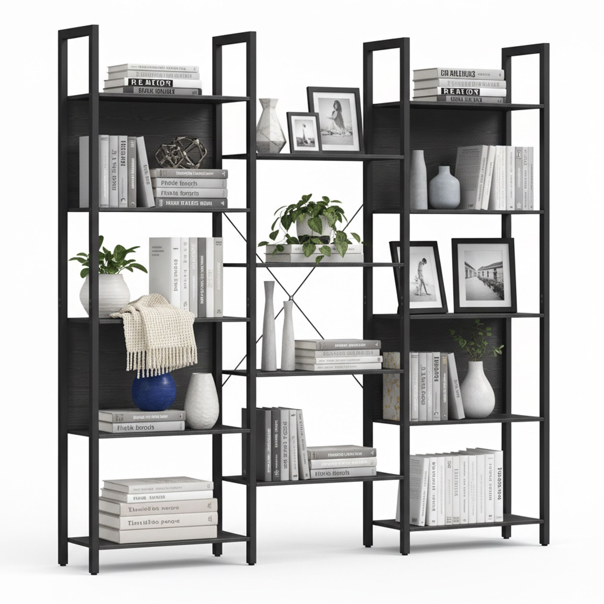 Industrial Bücherregal 14 Ablagen Schwarz