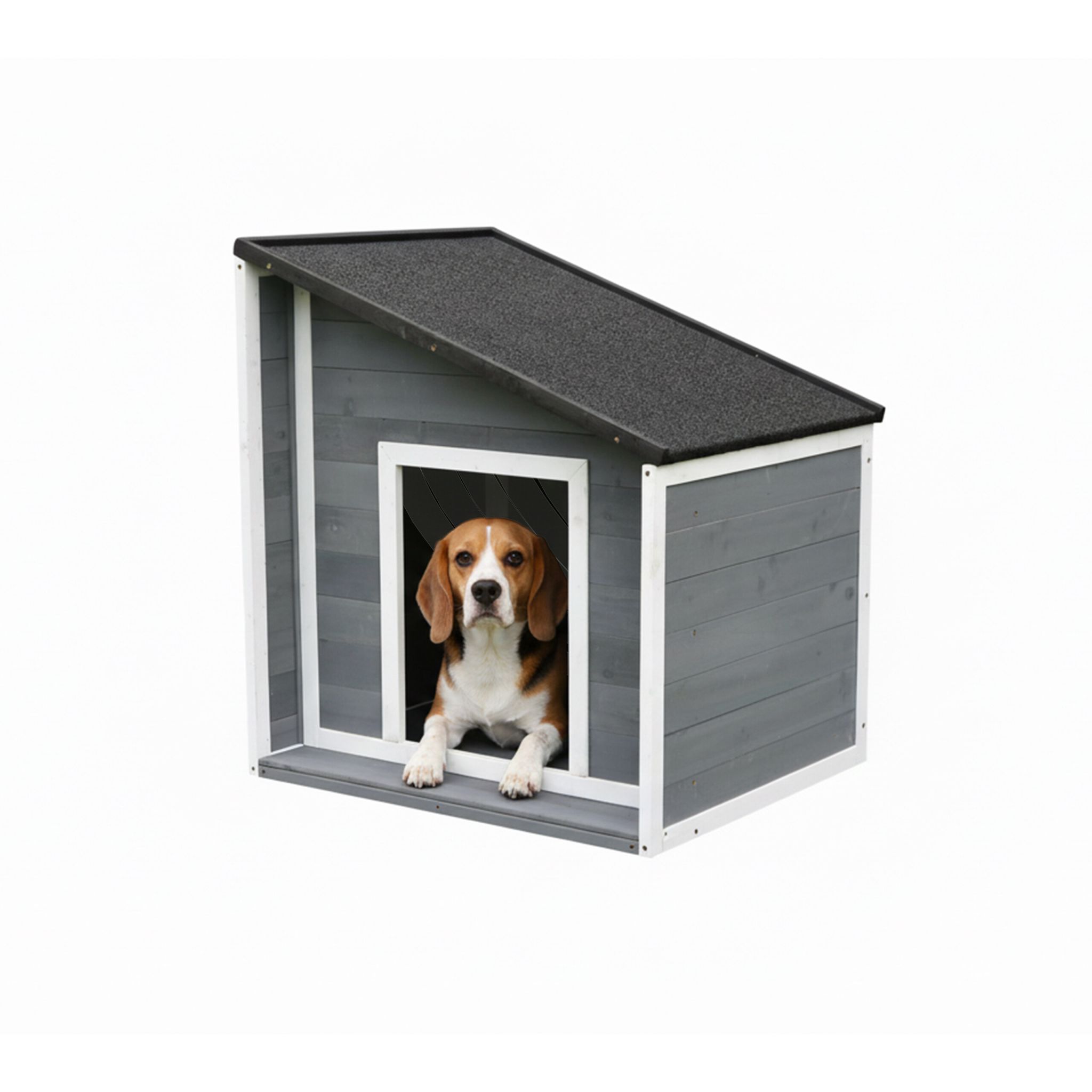 Hundehütte mit klappbarem Schrägdach Anthrazit-Weiss-Grau