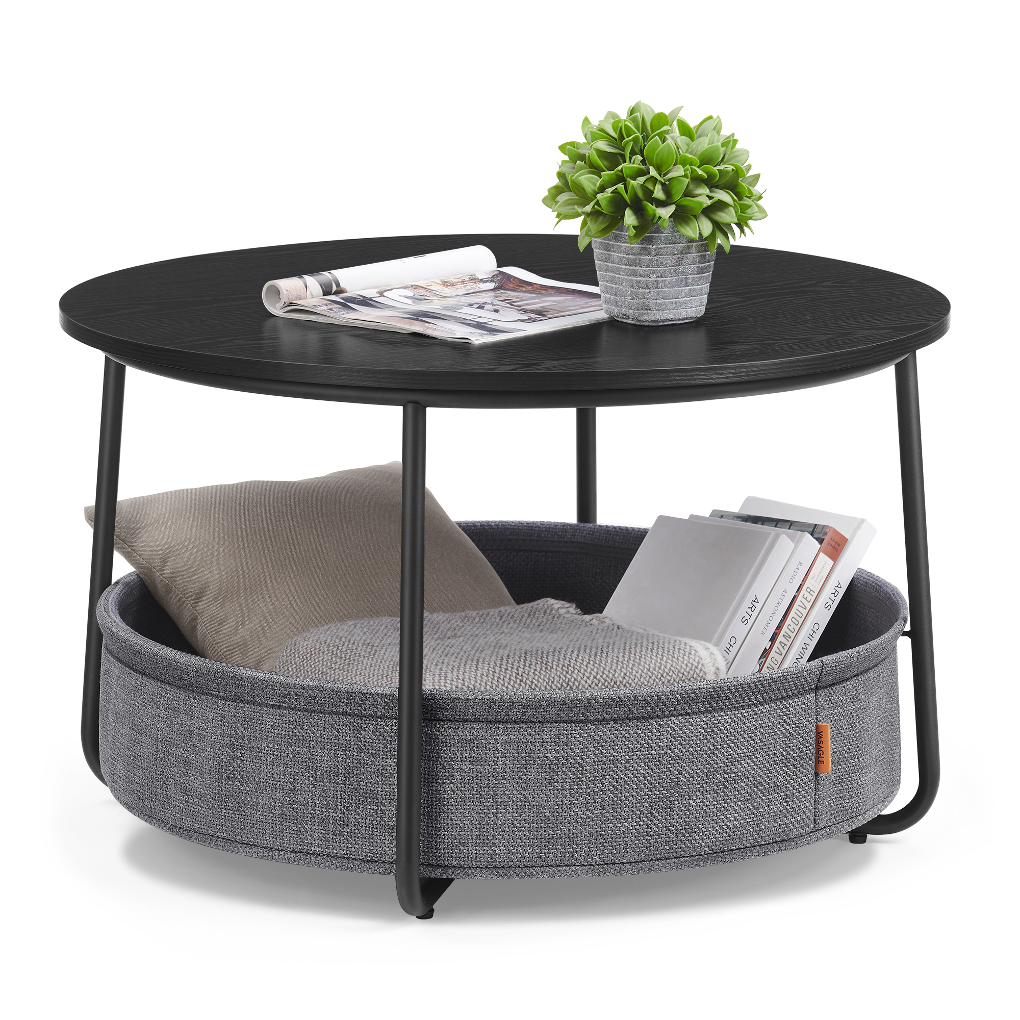Couchtisch rund mit Stoffkorb schwarz