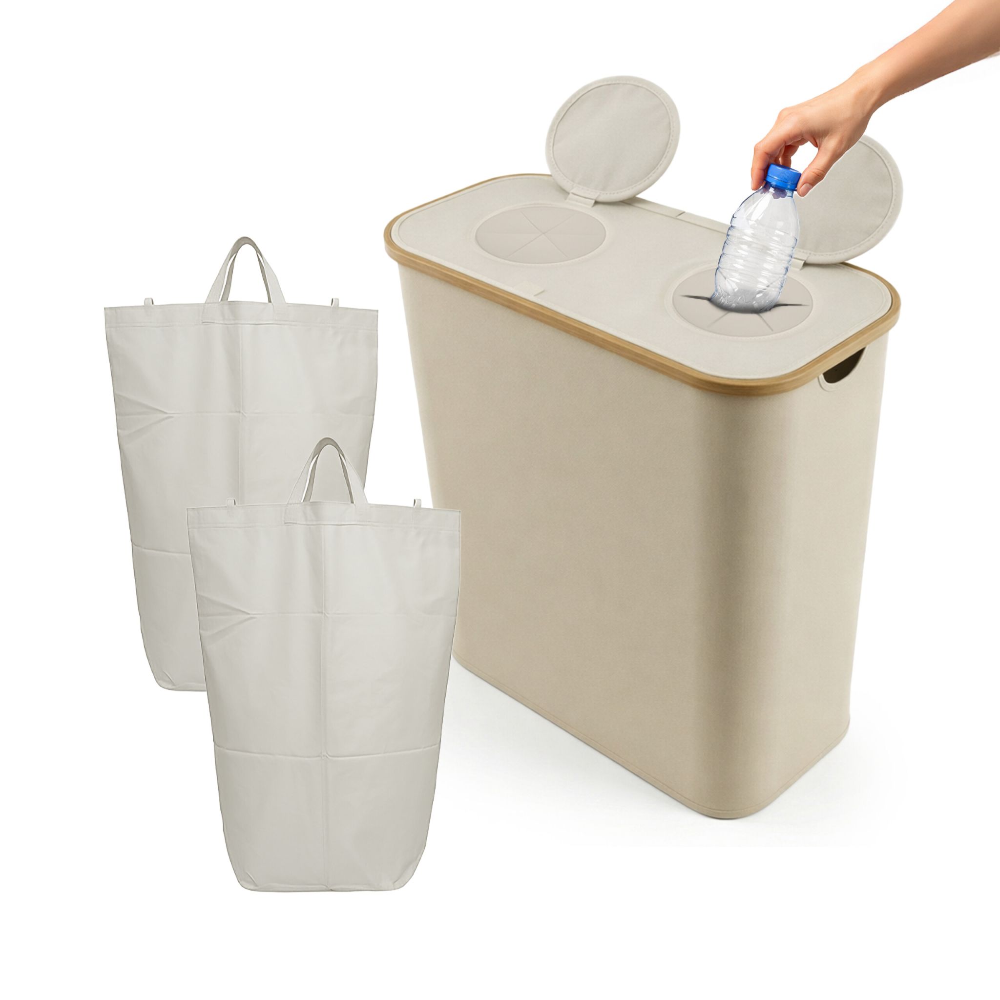 Flaschen-Sammelbehälter 2 Fächer Beige