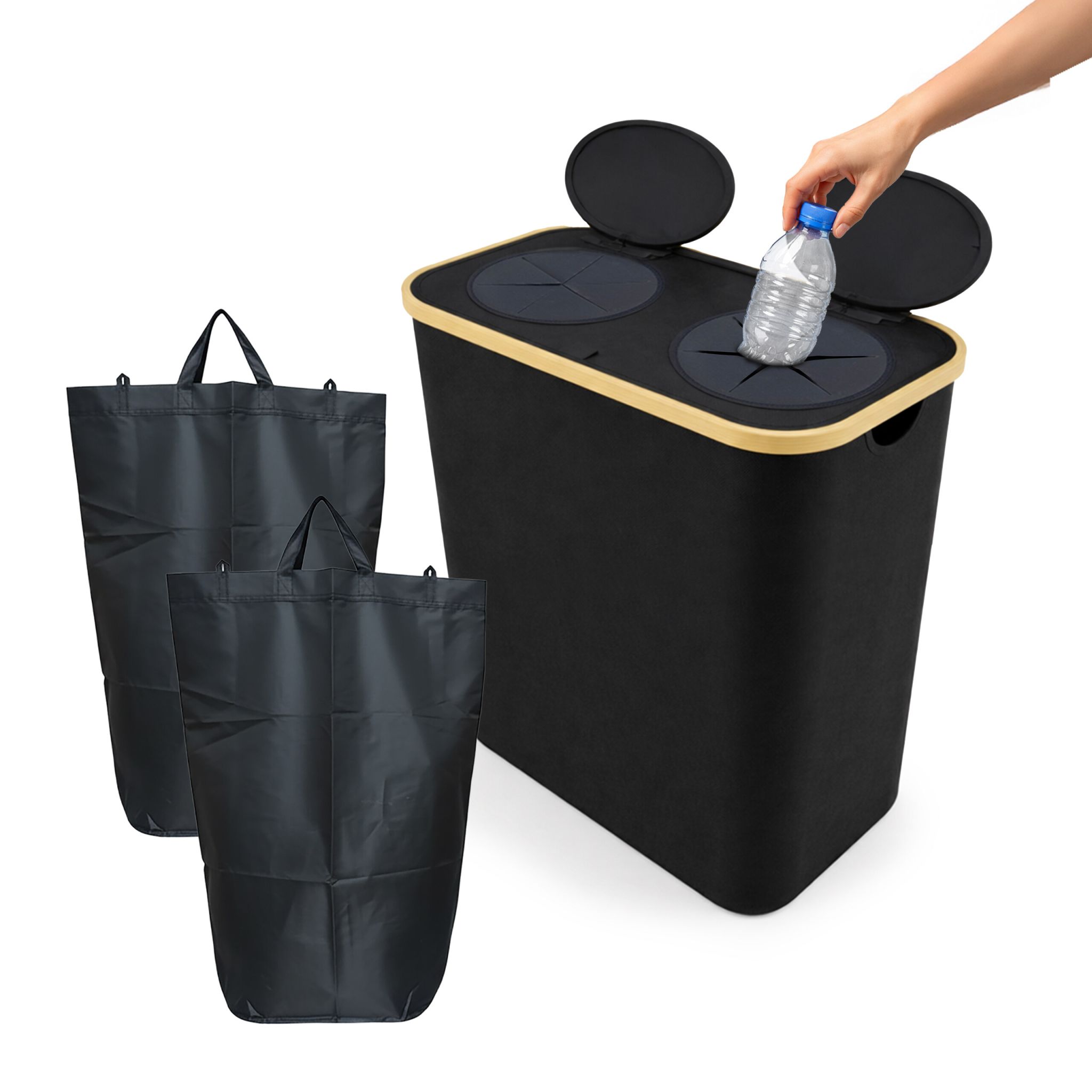 Flaschen-Sammelbehälter 2 Fächer Schwarz