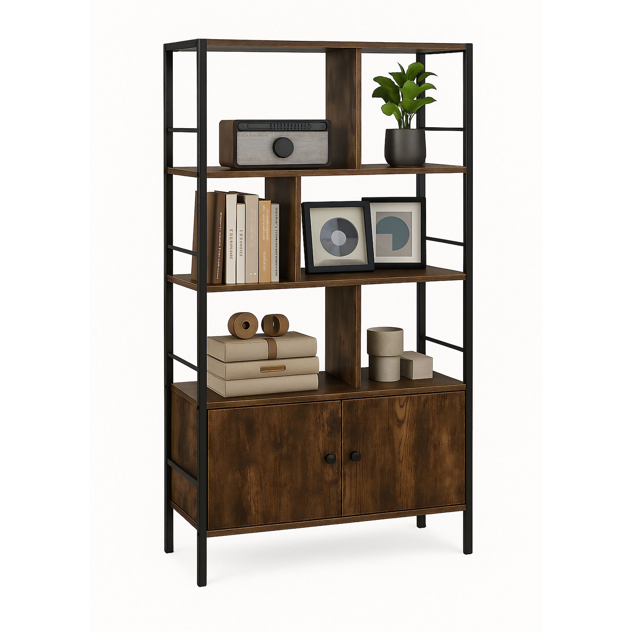 Bücherregal mit Unterschrank Dunkelbraun-Schwarz