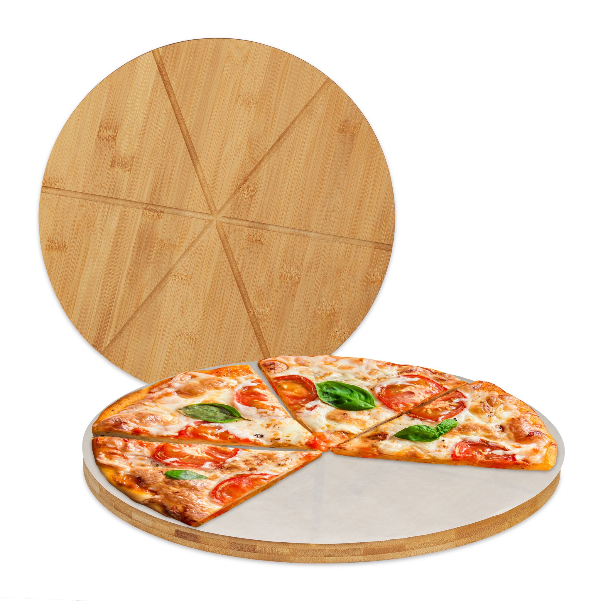 Pizzabrett Bambus 2er-Set mit Backpapier Weiss-Hellbraun