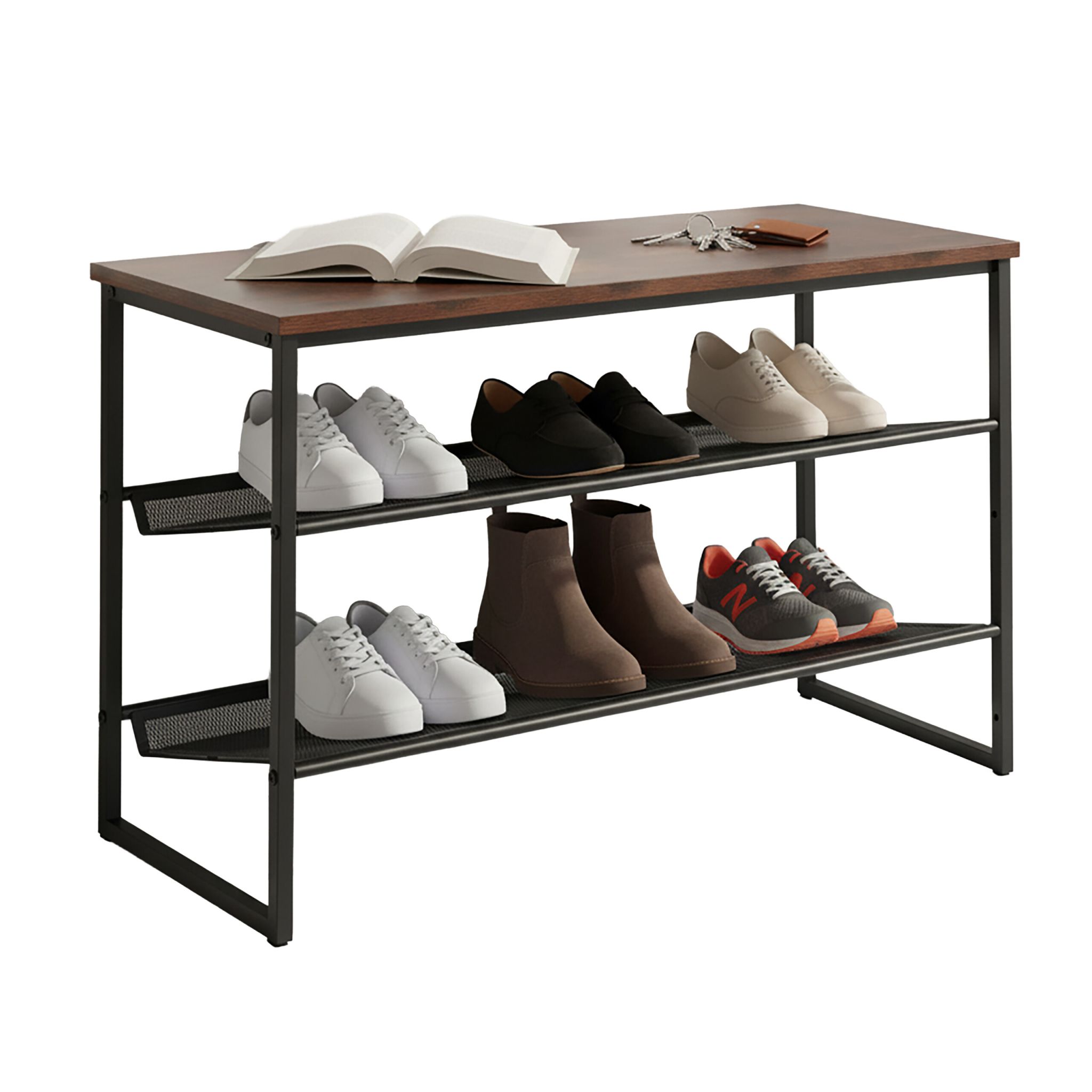 Schuhregal mit Ablage Braun-Schwarz