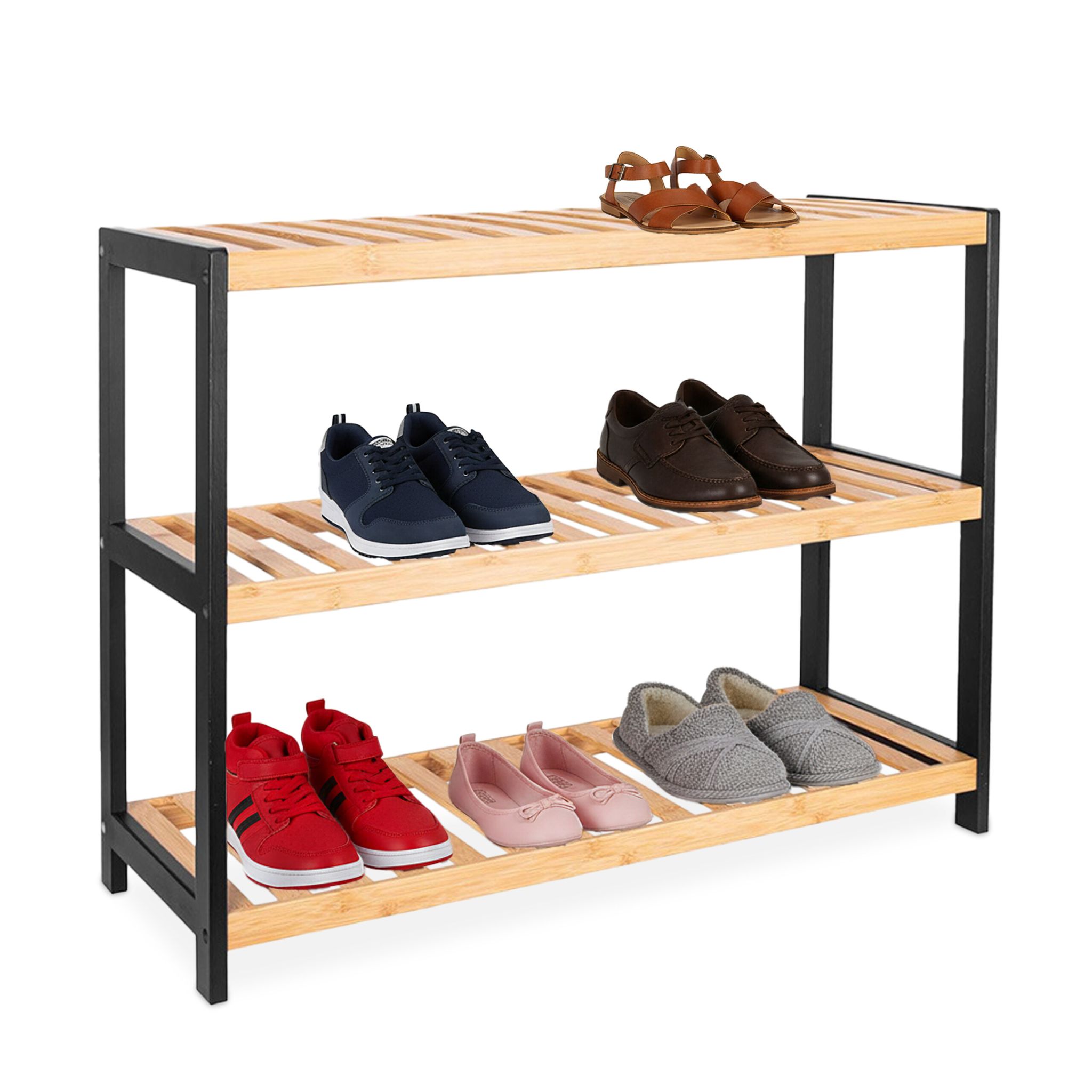Schuhregal Bambus Hellbraun-Schwarz