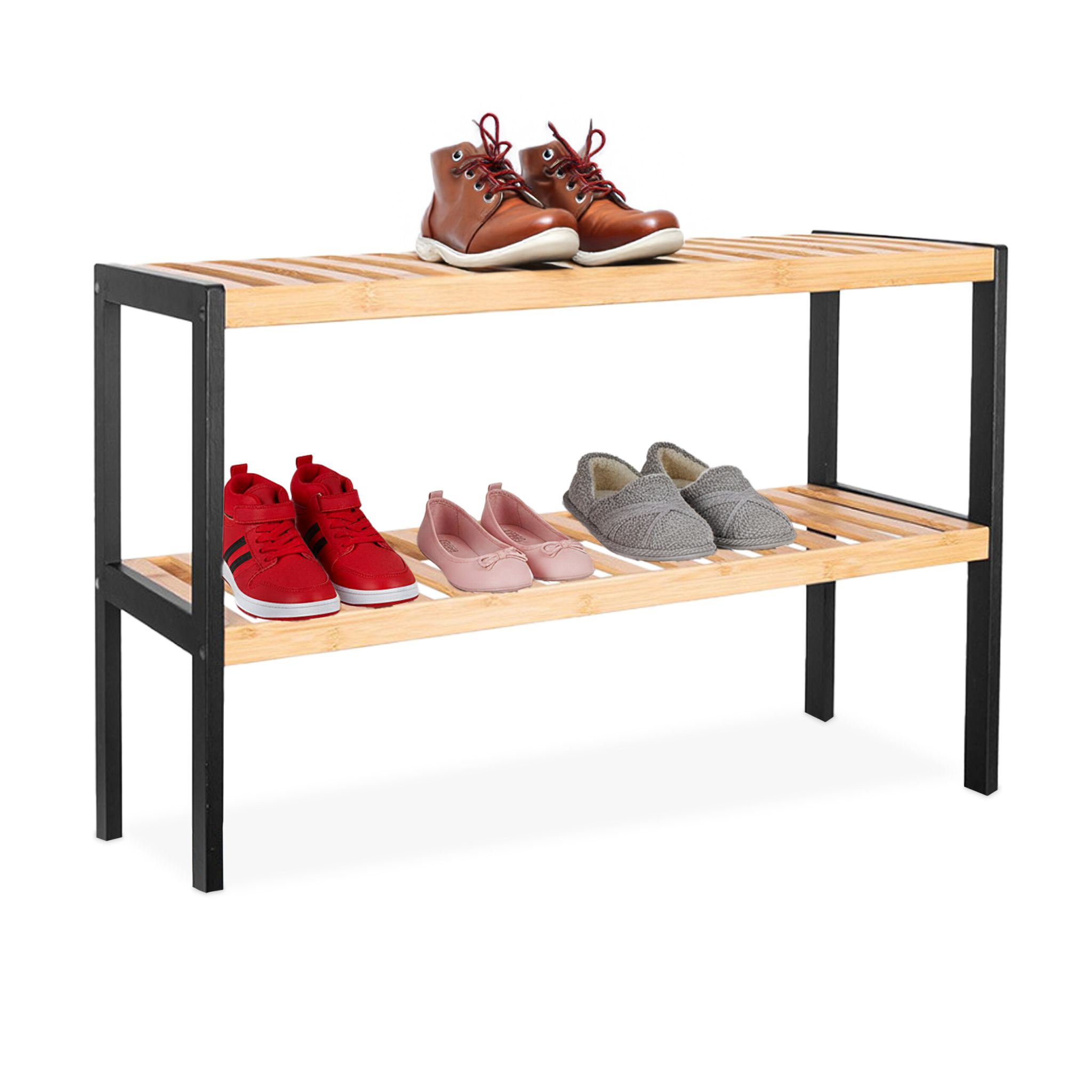 Schuhregal Bambus Hellbraun-Schwarz