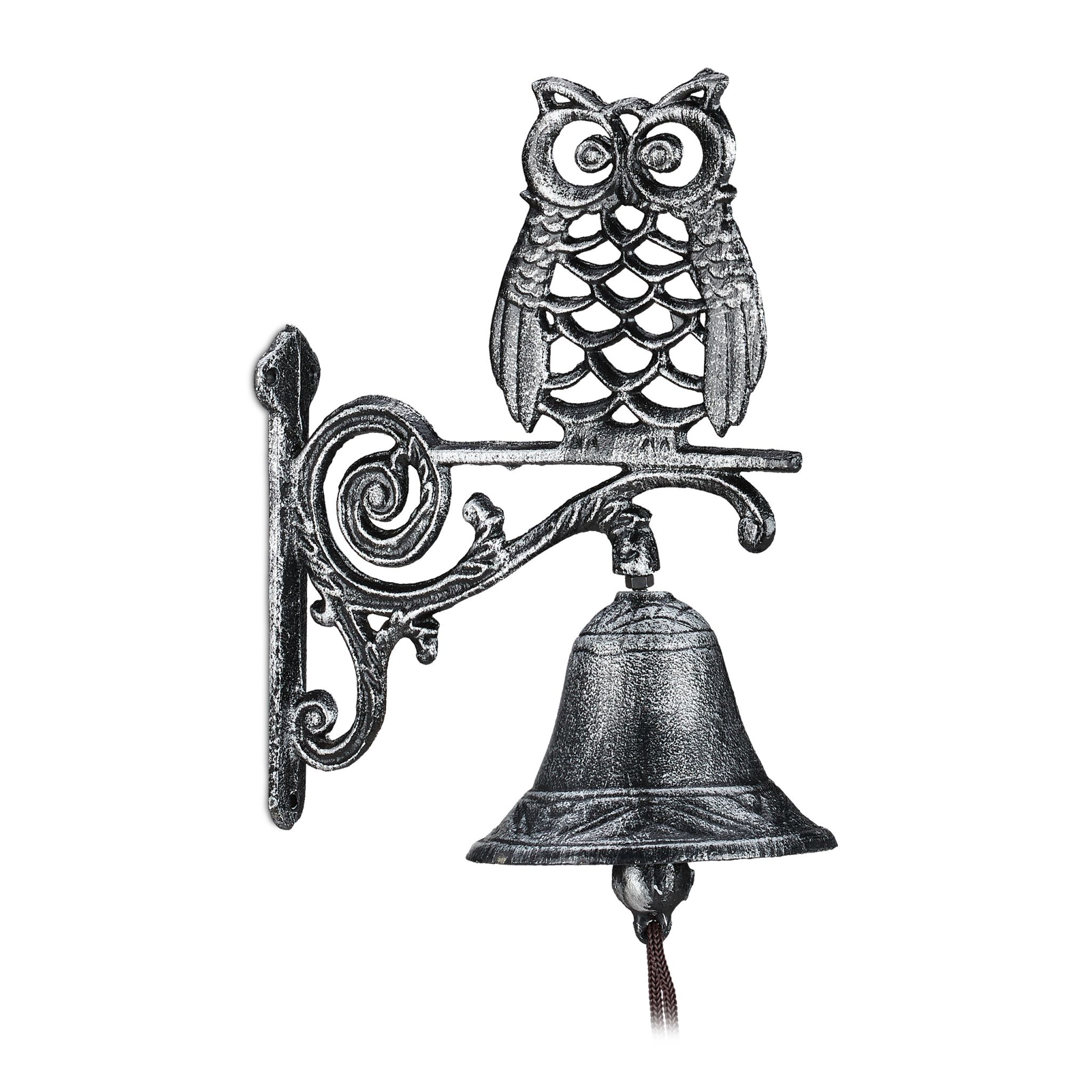 Türglocke Gusseisen mit Eule Braun-Silber