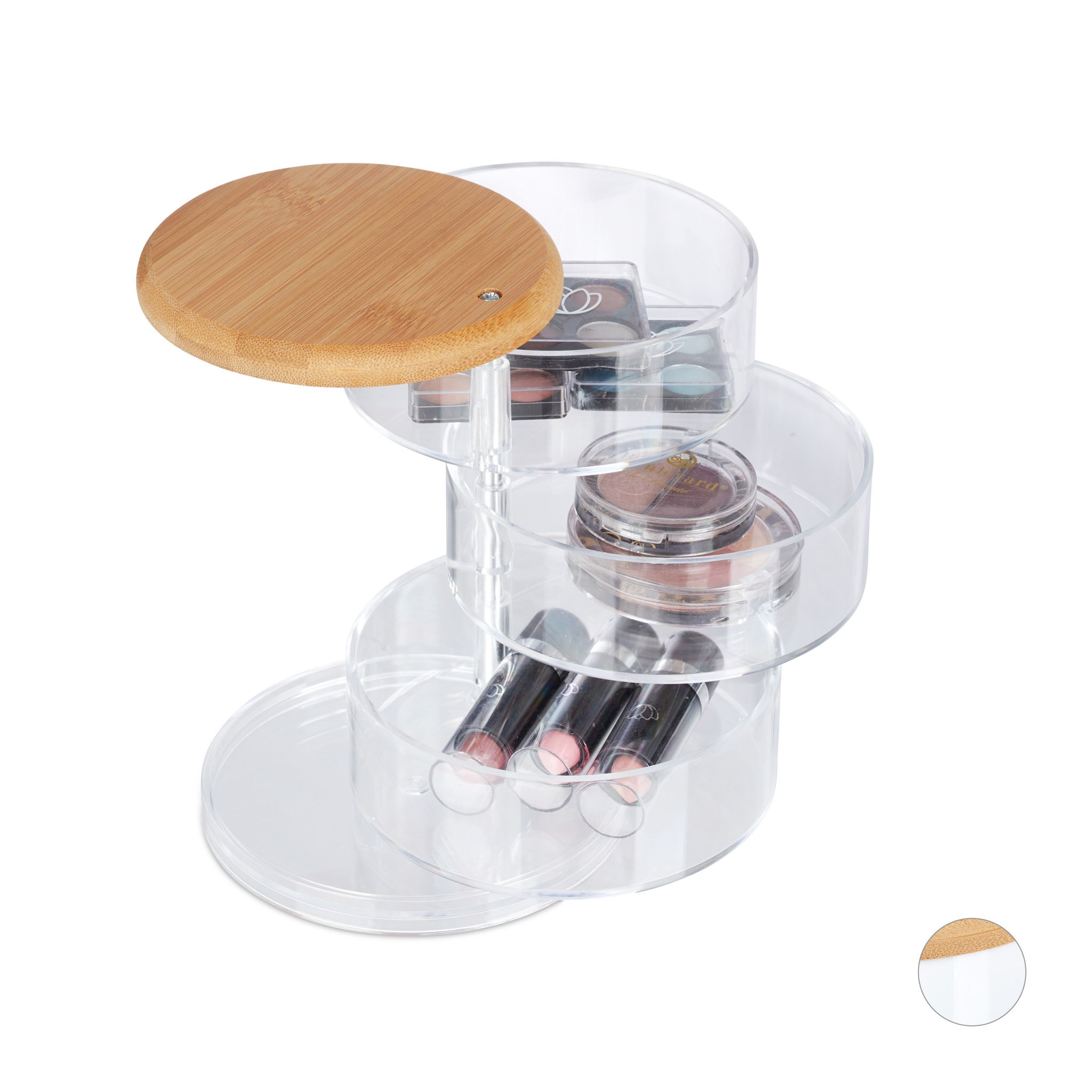 Make Up Organizer mit 3 Fächern Hellbraun-Transparent