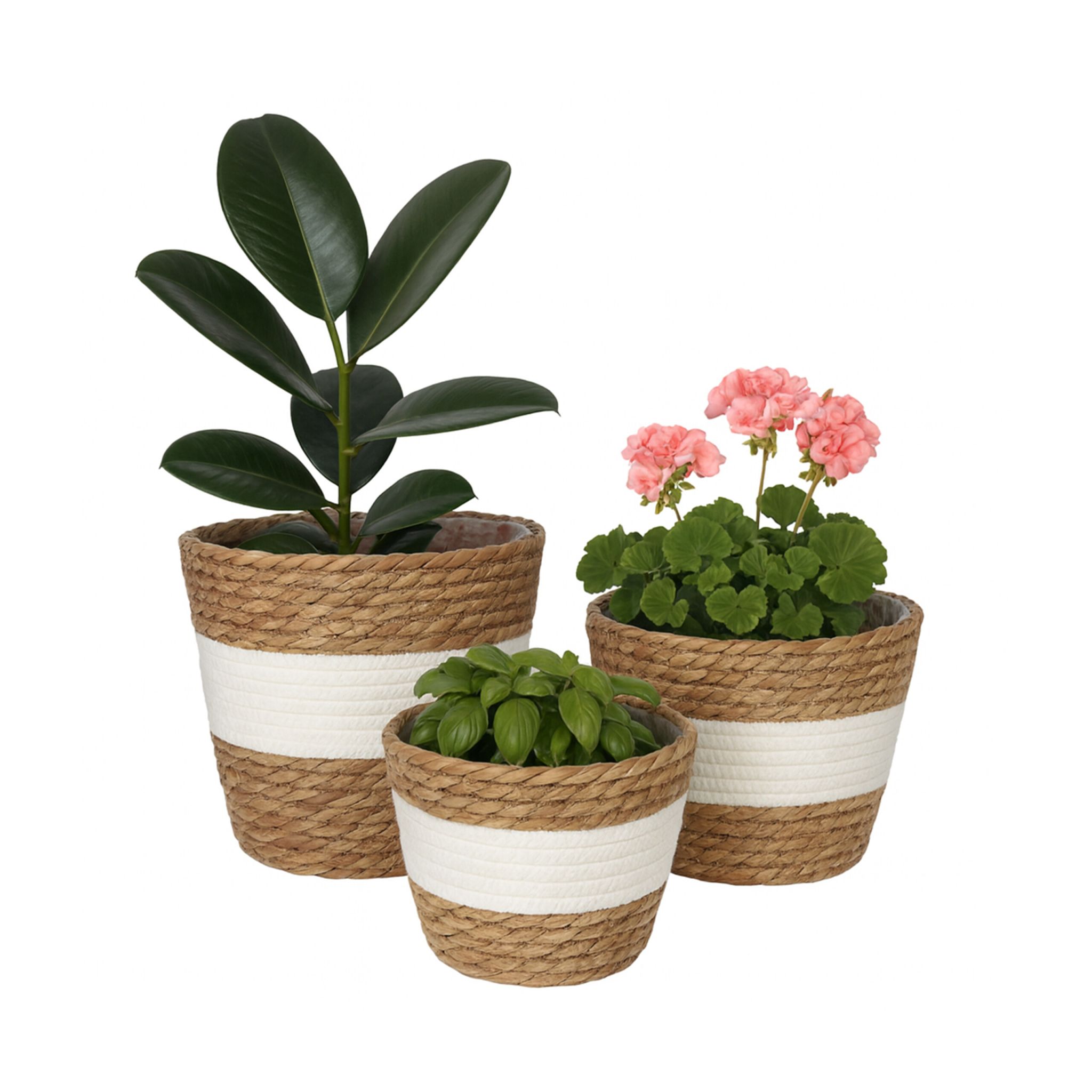Runder Blumentopf 3er-Set Weiss-Hellbraun