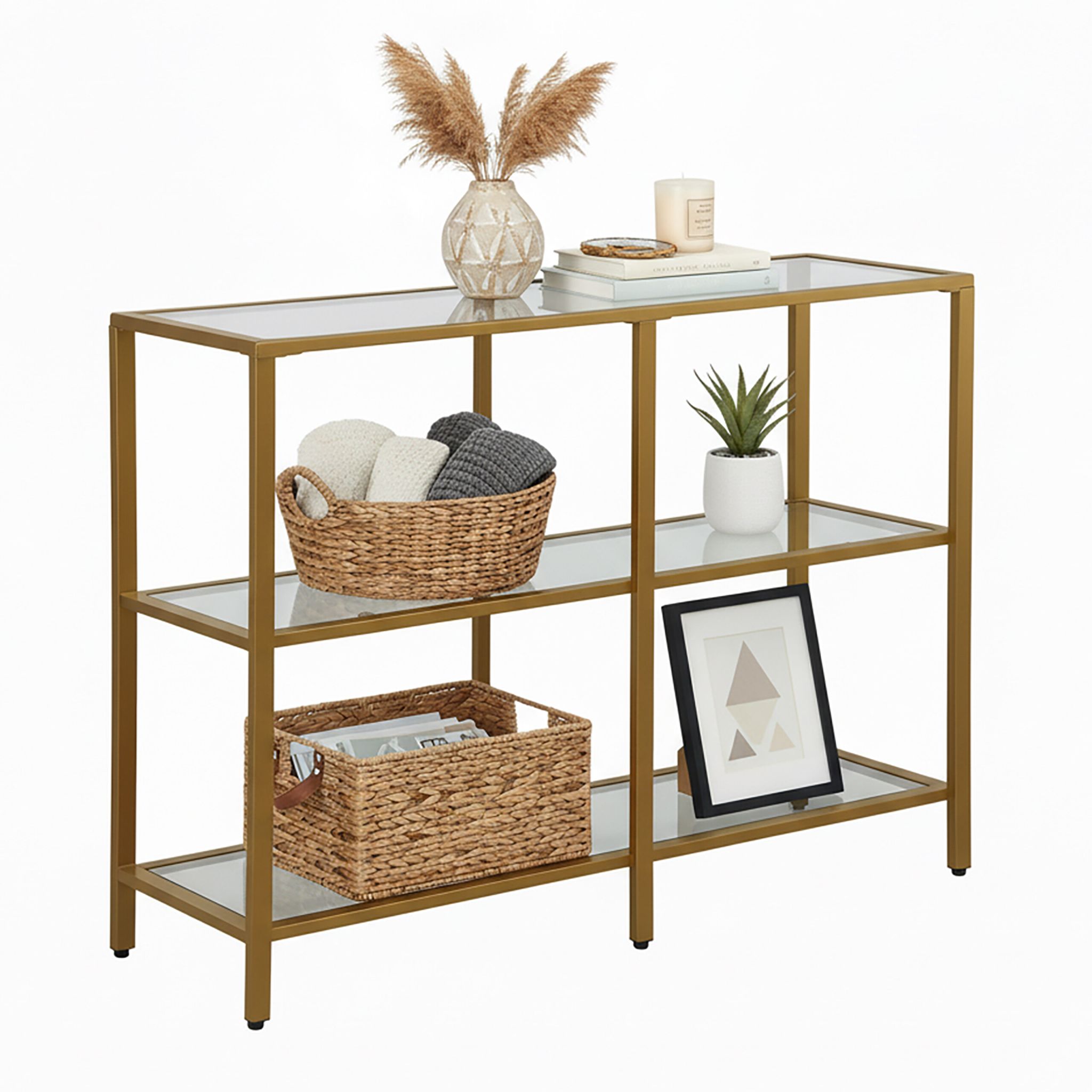 Konsolentisch mit 3 Glasablagen Gold-Transparent