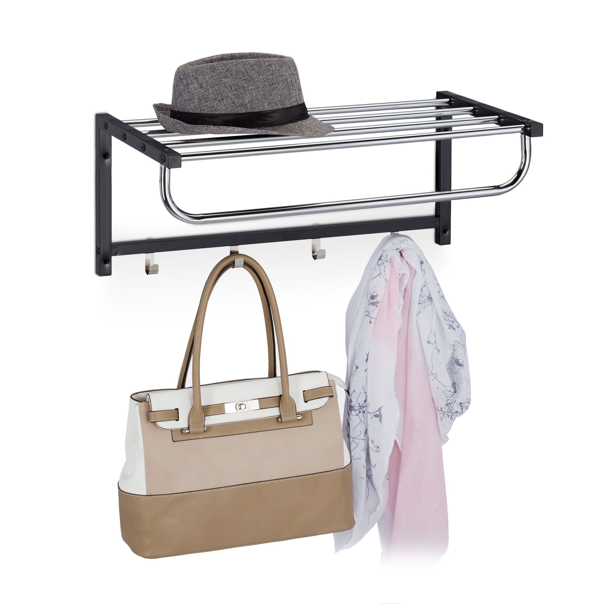 Wandgarderobe mit Ablage Schwarz-Silber