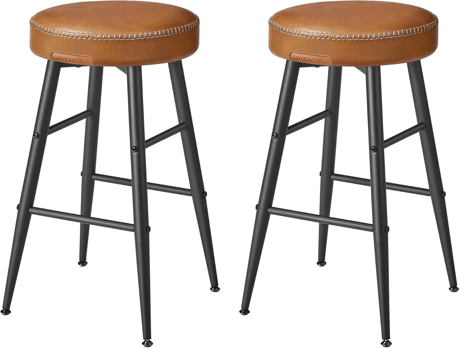 Barhocker 2er Set Kunstleder Mid-Century Karamellbraun Small