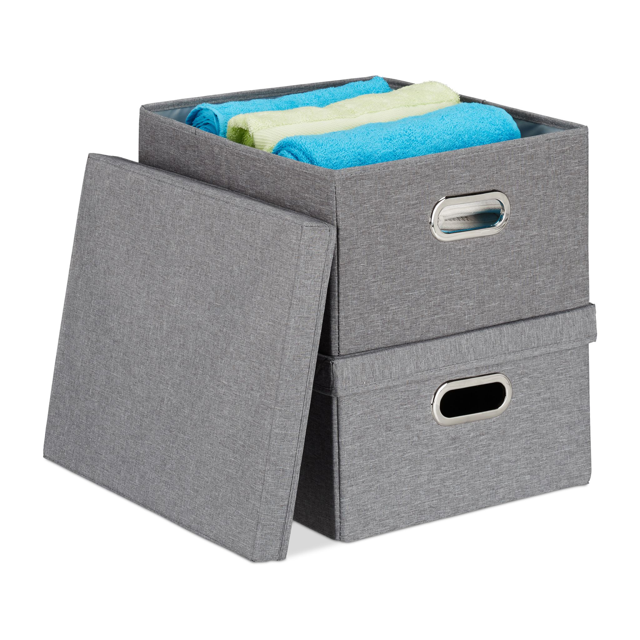 Aufbewahrungsbox mit Deckel 2er-Set Grau