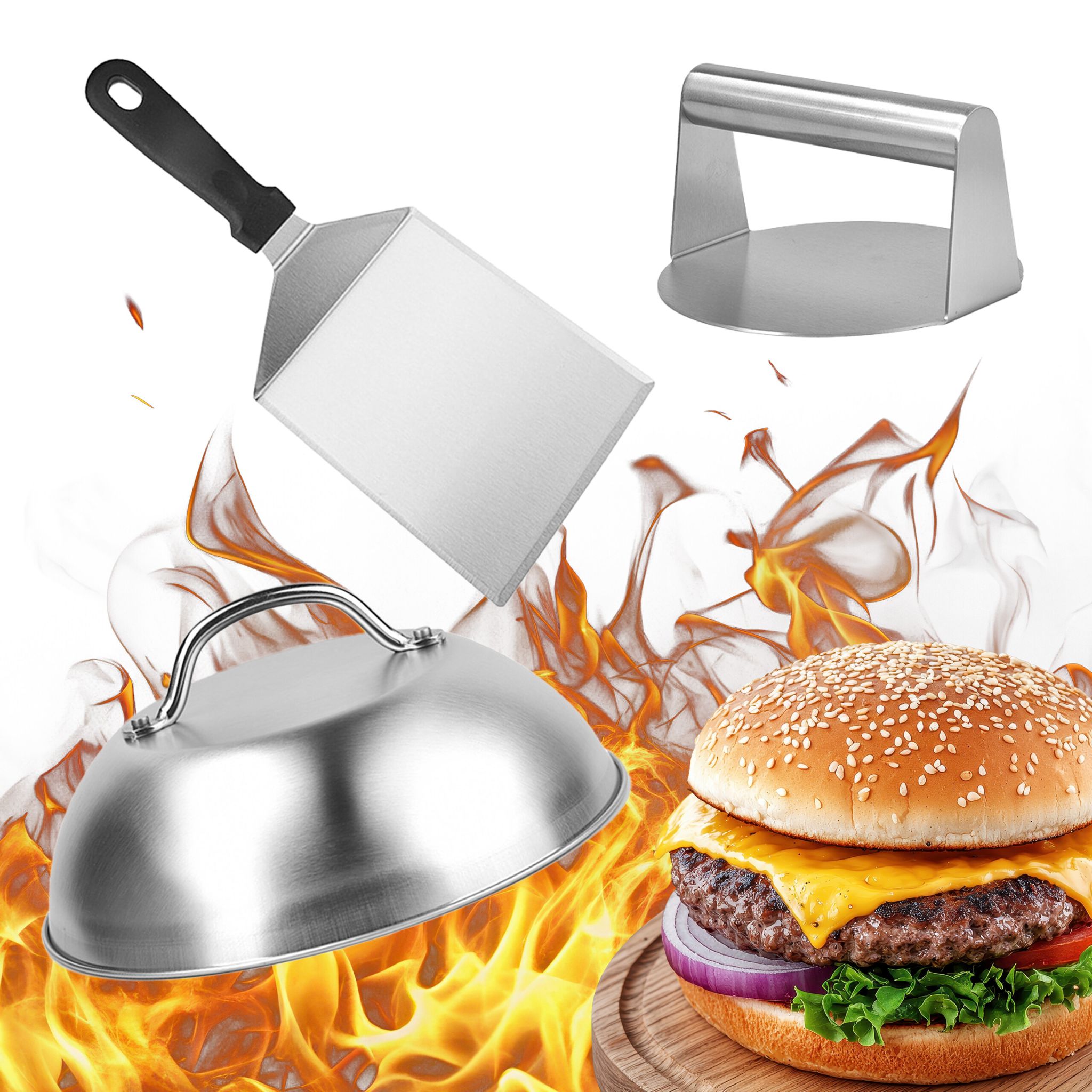 Smash Burger-Set 3-teilig Edelstahl Schwarz-Silber