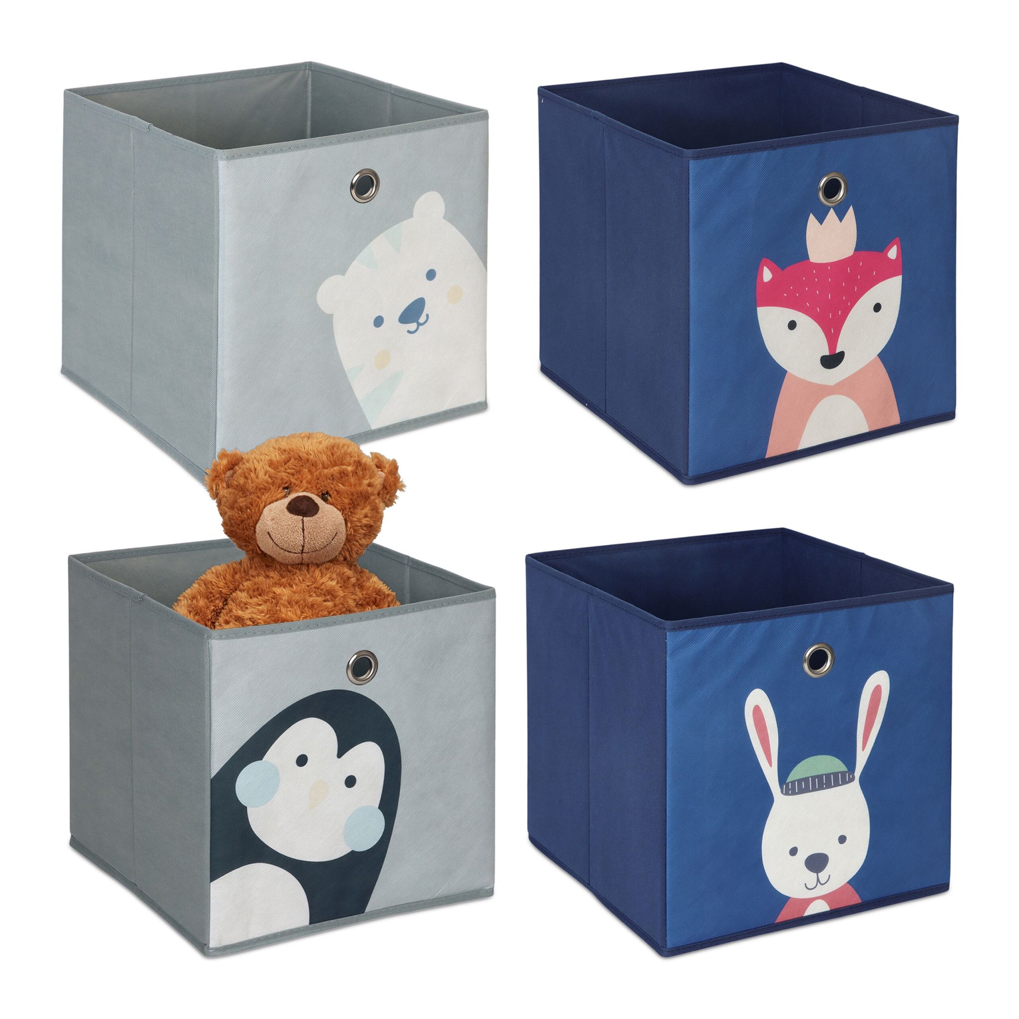 Kinder Aufbewahrungsboxen 4er-Set Blau-Grau