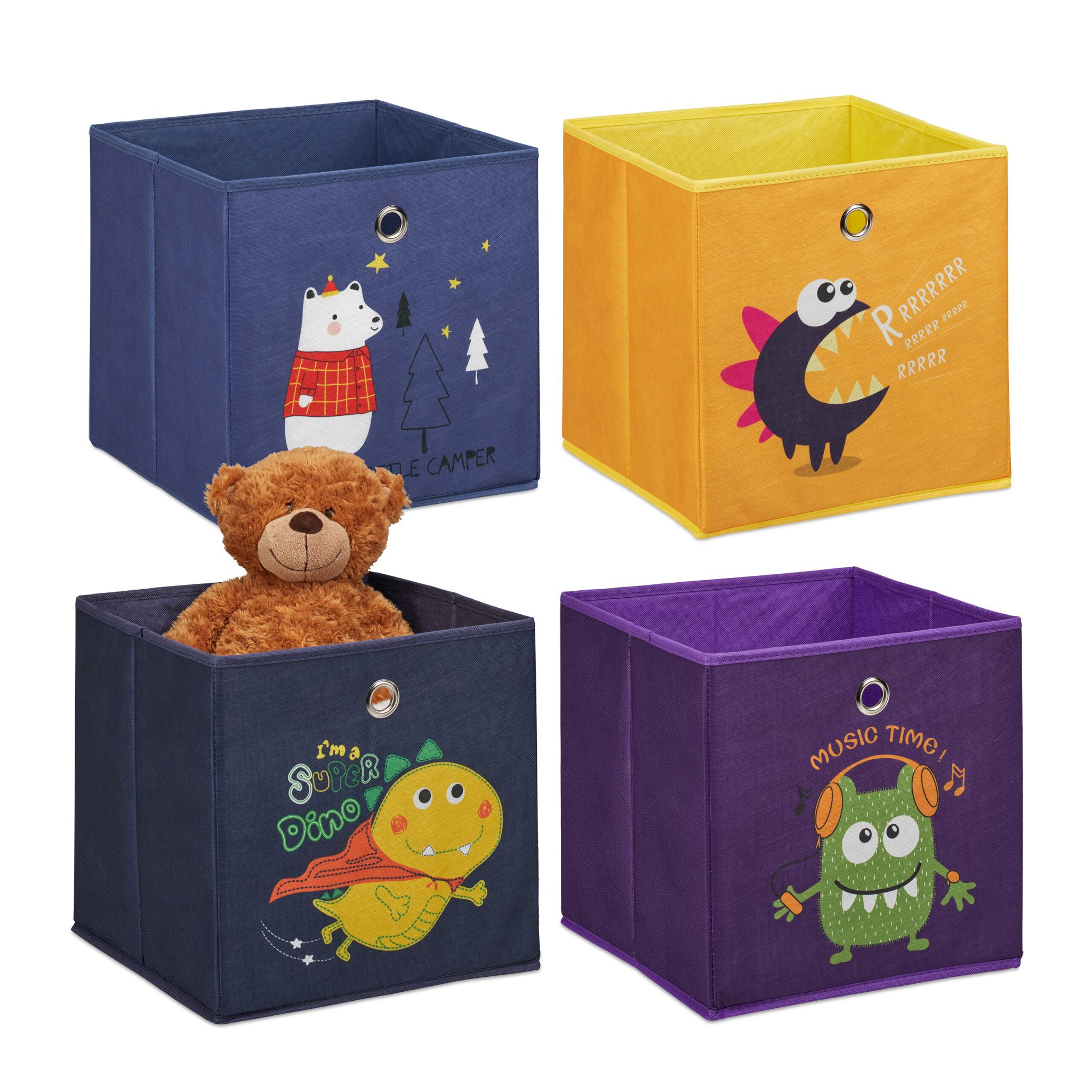 Kinder Aufbewahrungsboxen 4er-Set Dunkelblau-Gelb-Lila