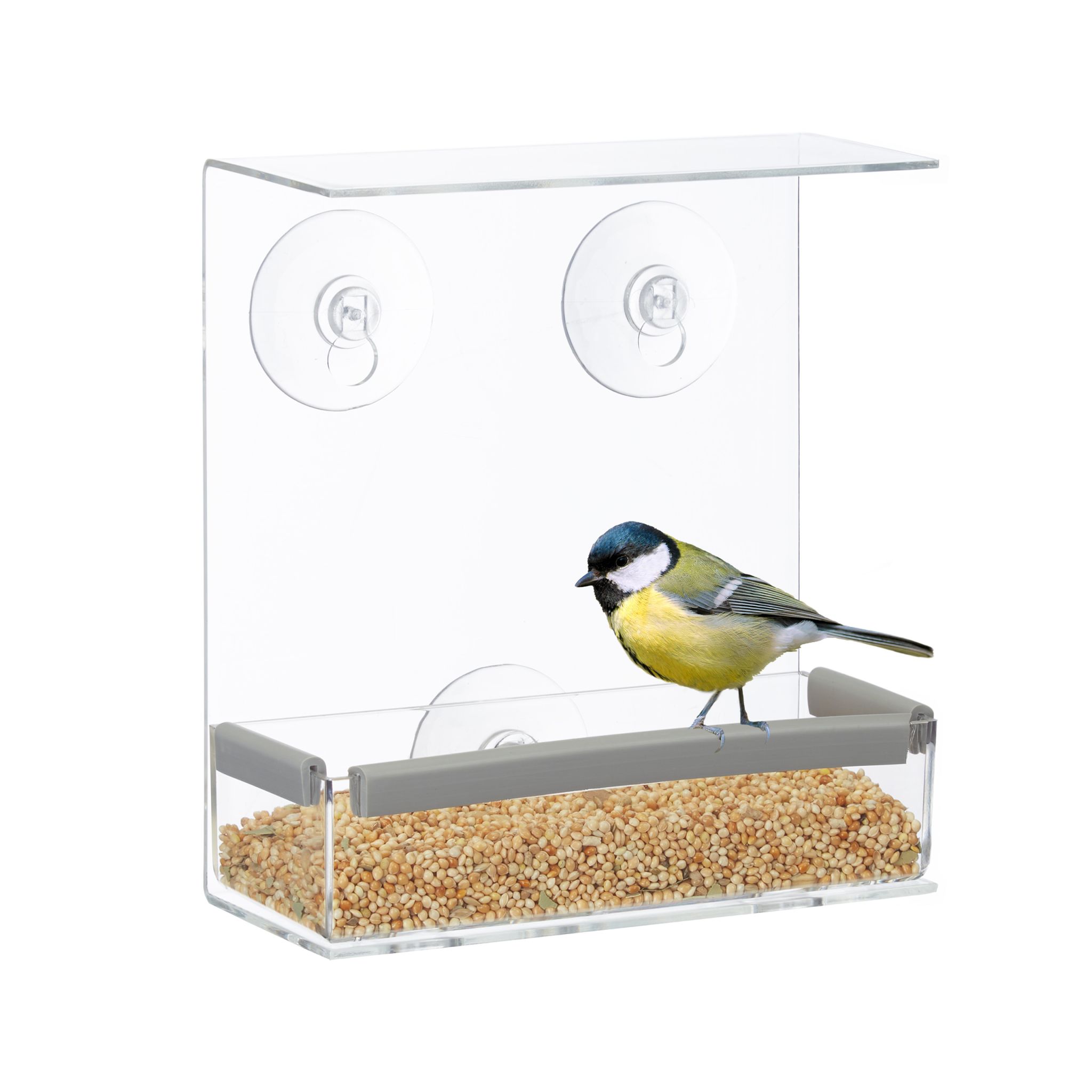 Vogelfutterhaus für Fenster Transparent-Grau