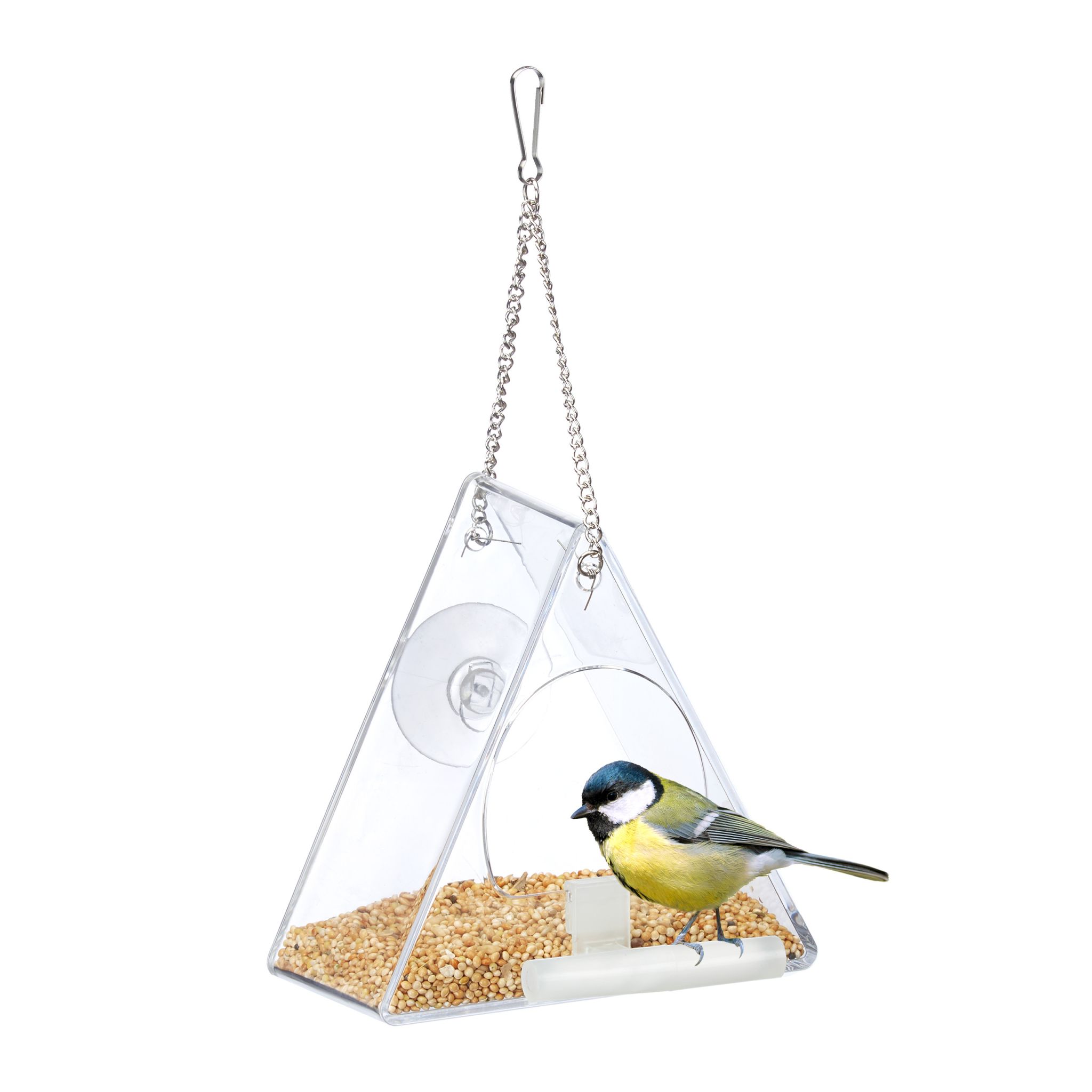 Vogelfutterhaus für Fenster dreieckig Silber-Transparent