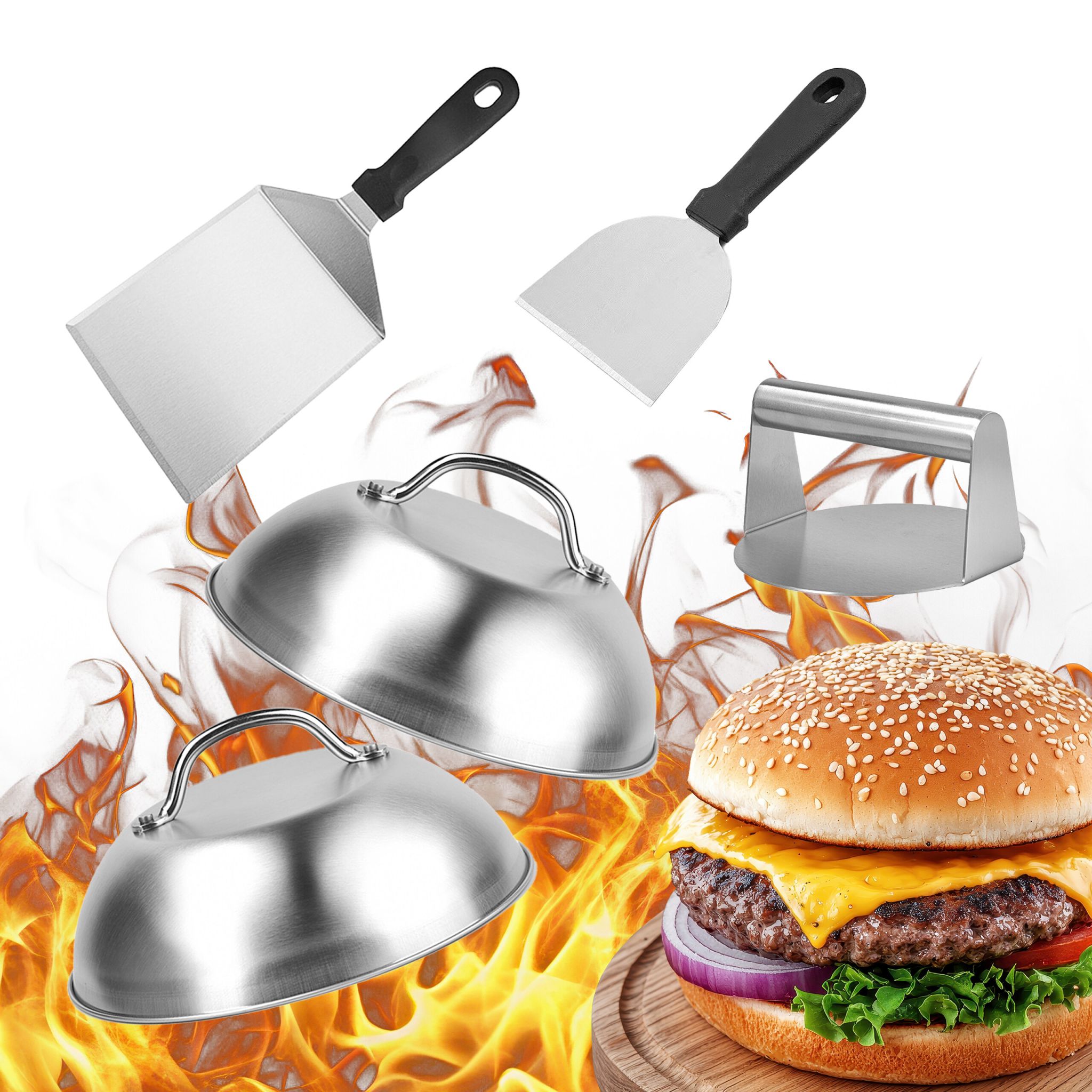 Smash Burger-Set 5-teilig Edelstahl Schwarz-Silber