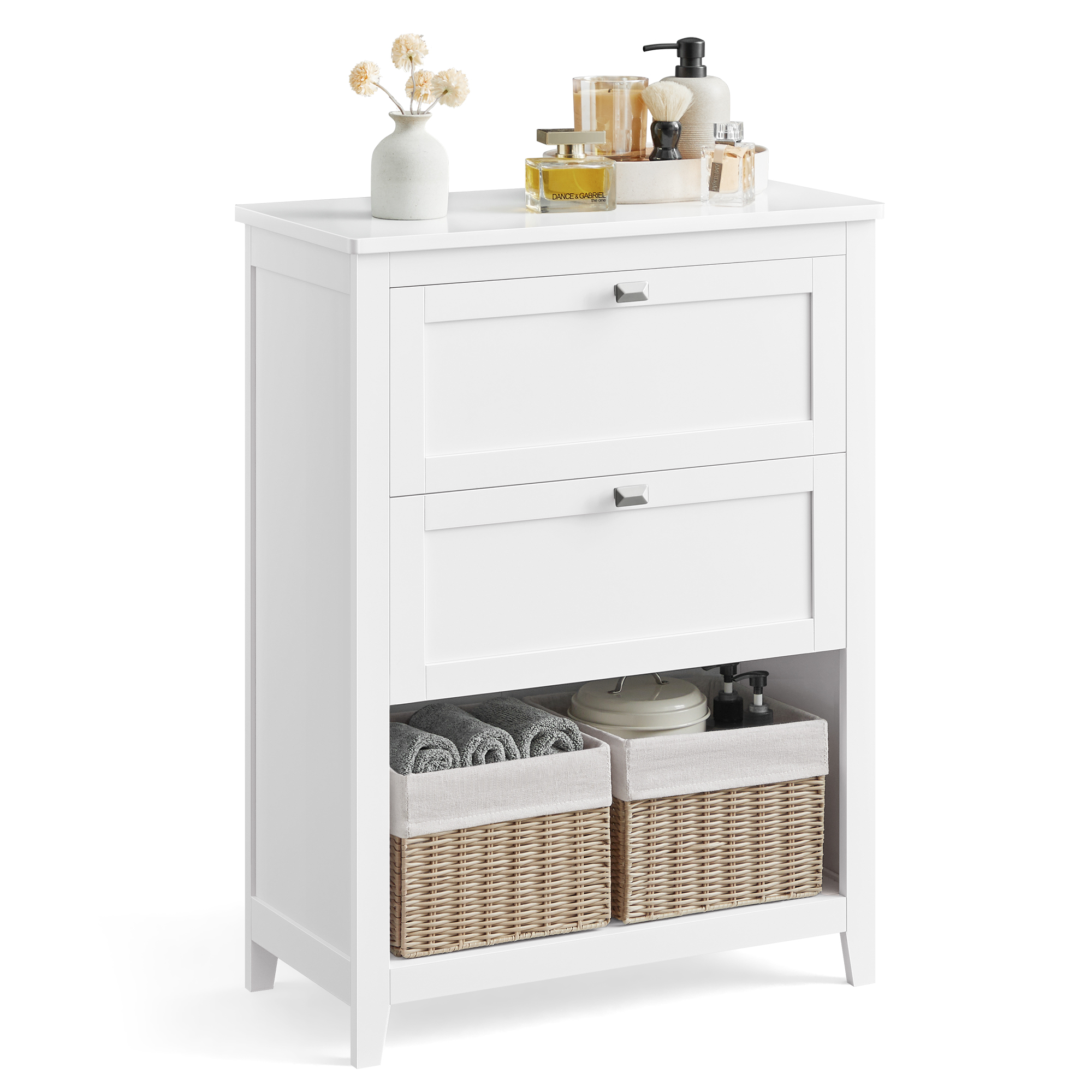 Badezimmerschrank weiss Holz 2 Schubladen