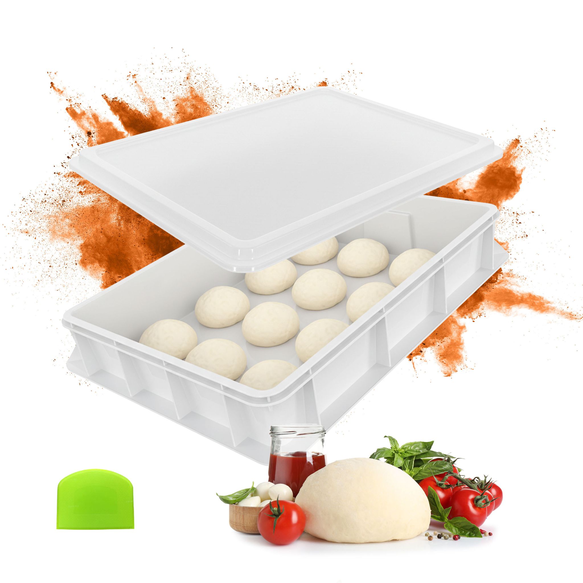 Pizzaballenbox mit Deckel Weiss-Grün