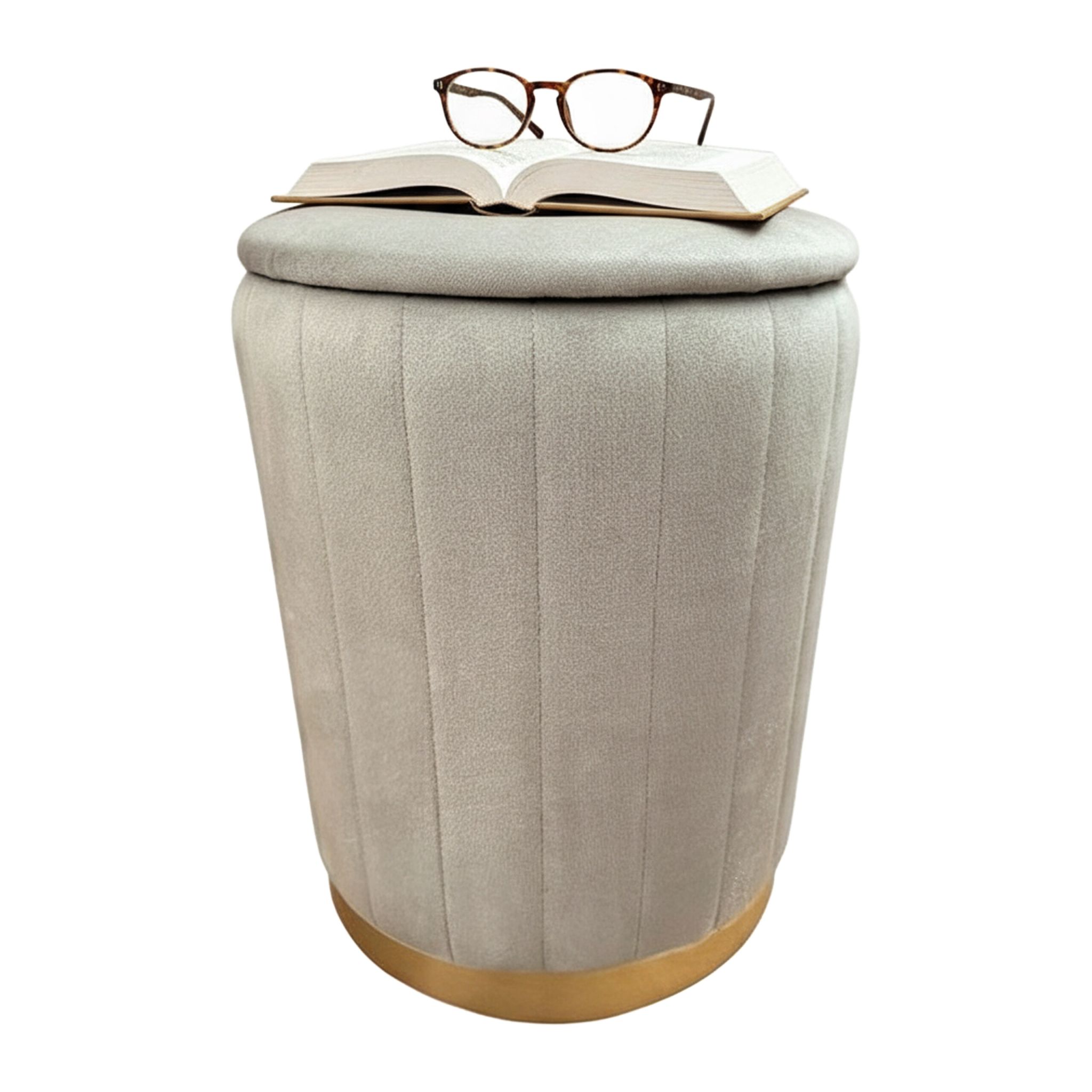 Hocker Samt mit Stauraum Gold-Grau