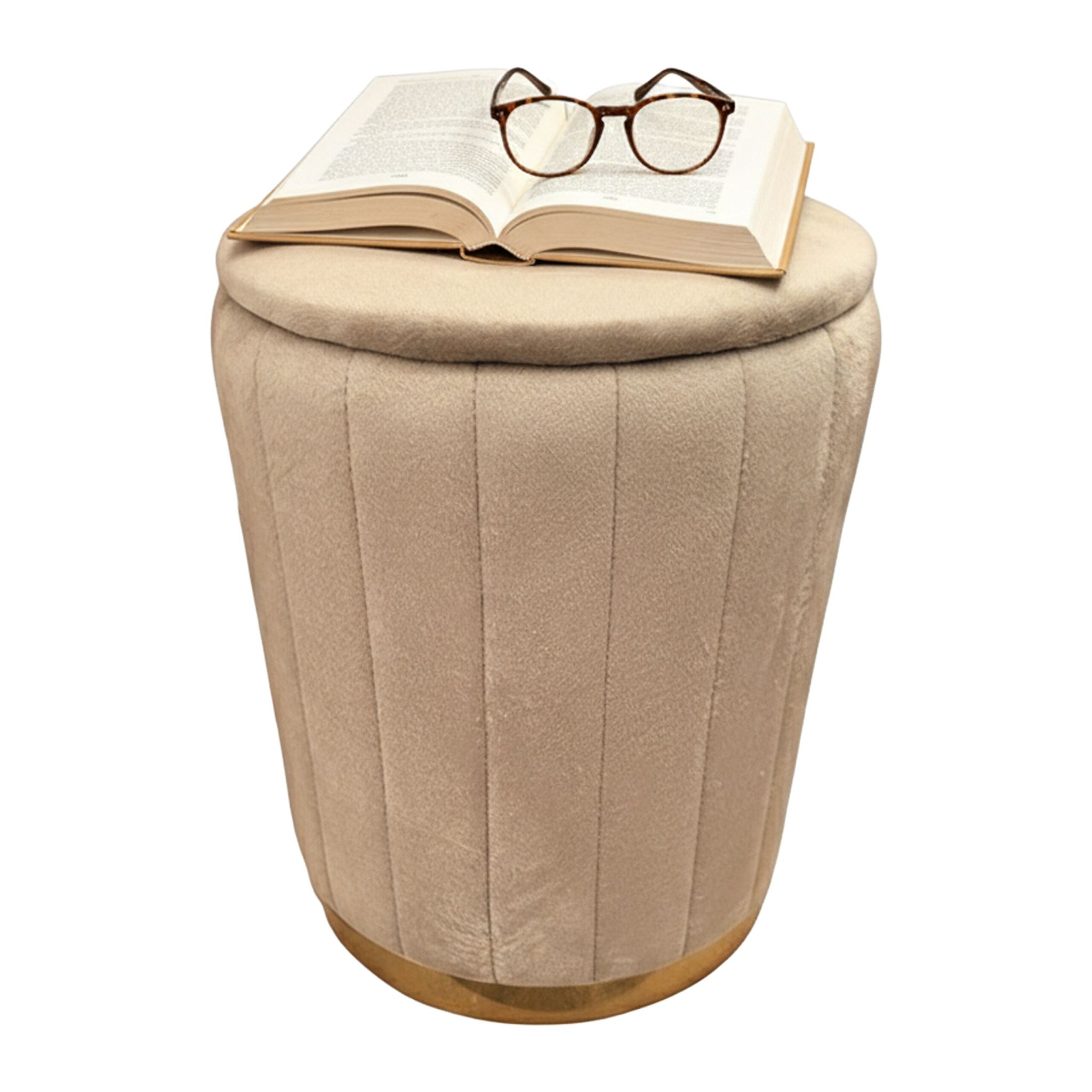 Hocker Samt mit Stauraum Gold-Hellbraun