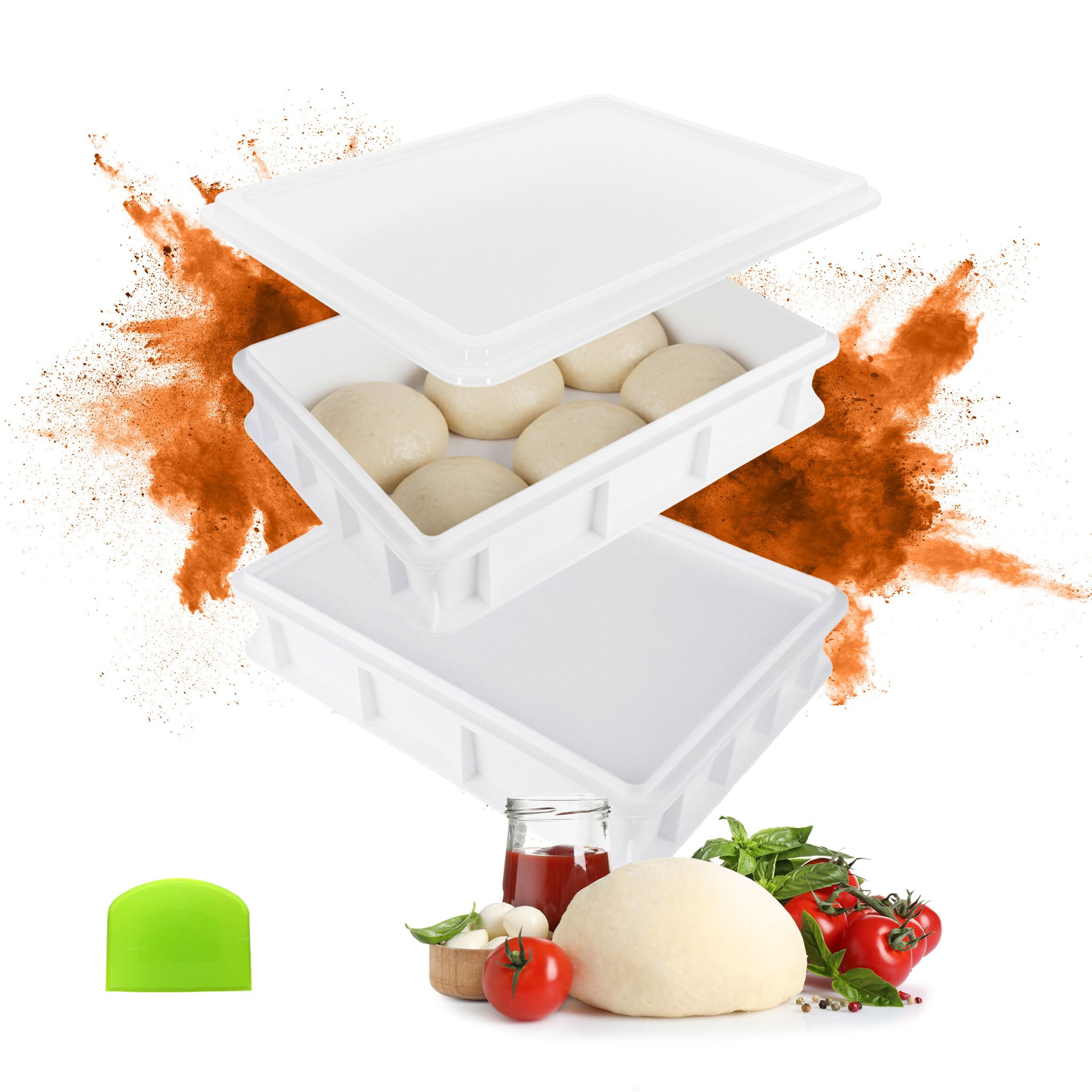 Pizzaballenbox mit Deckel 2er-Set Weiss-Grün