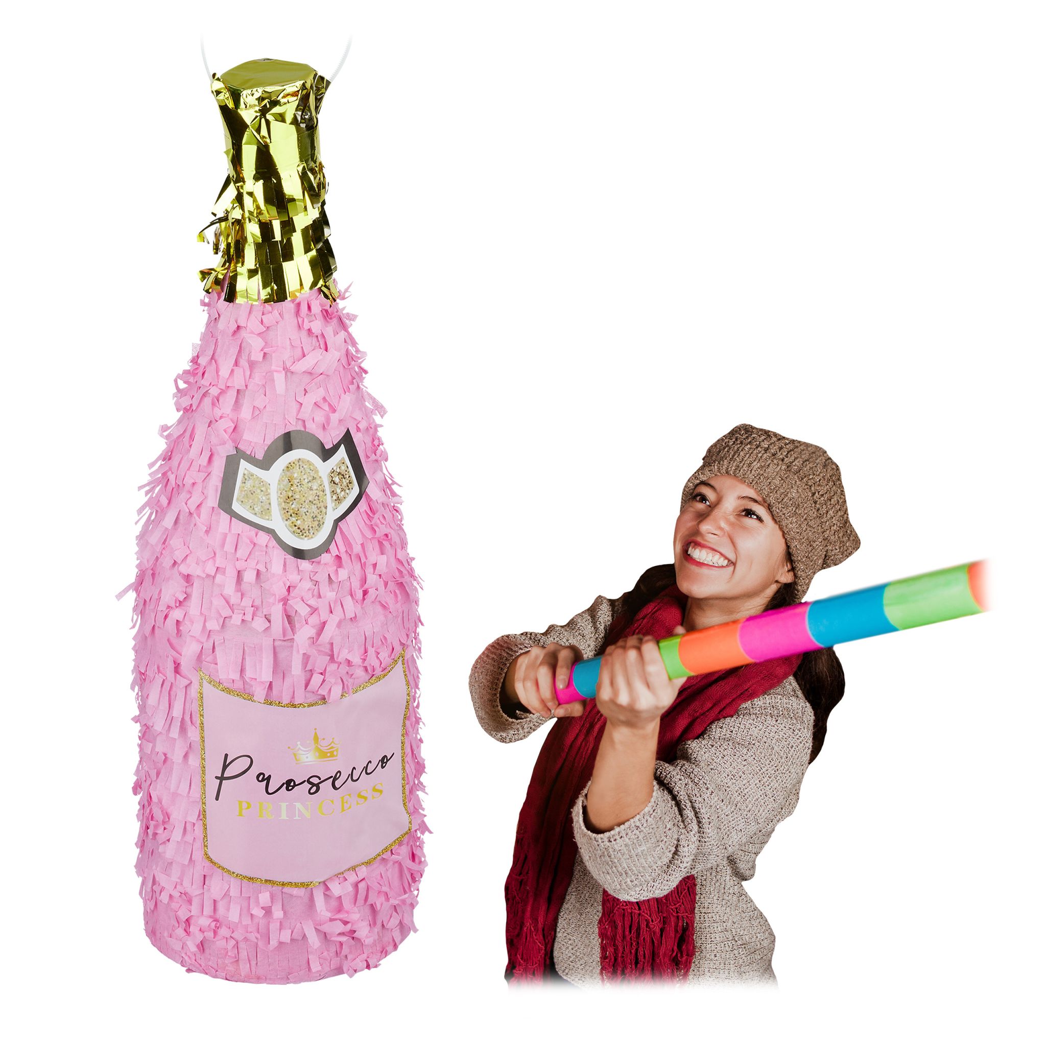Pinata Sektflasche Gold-Rosa