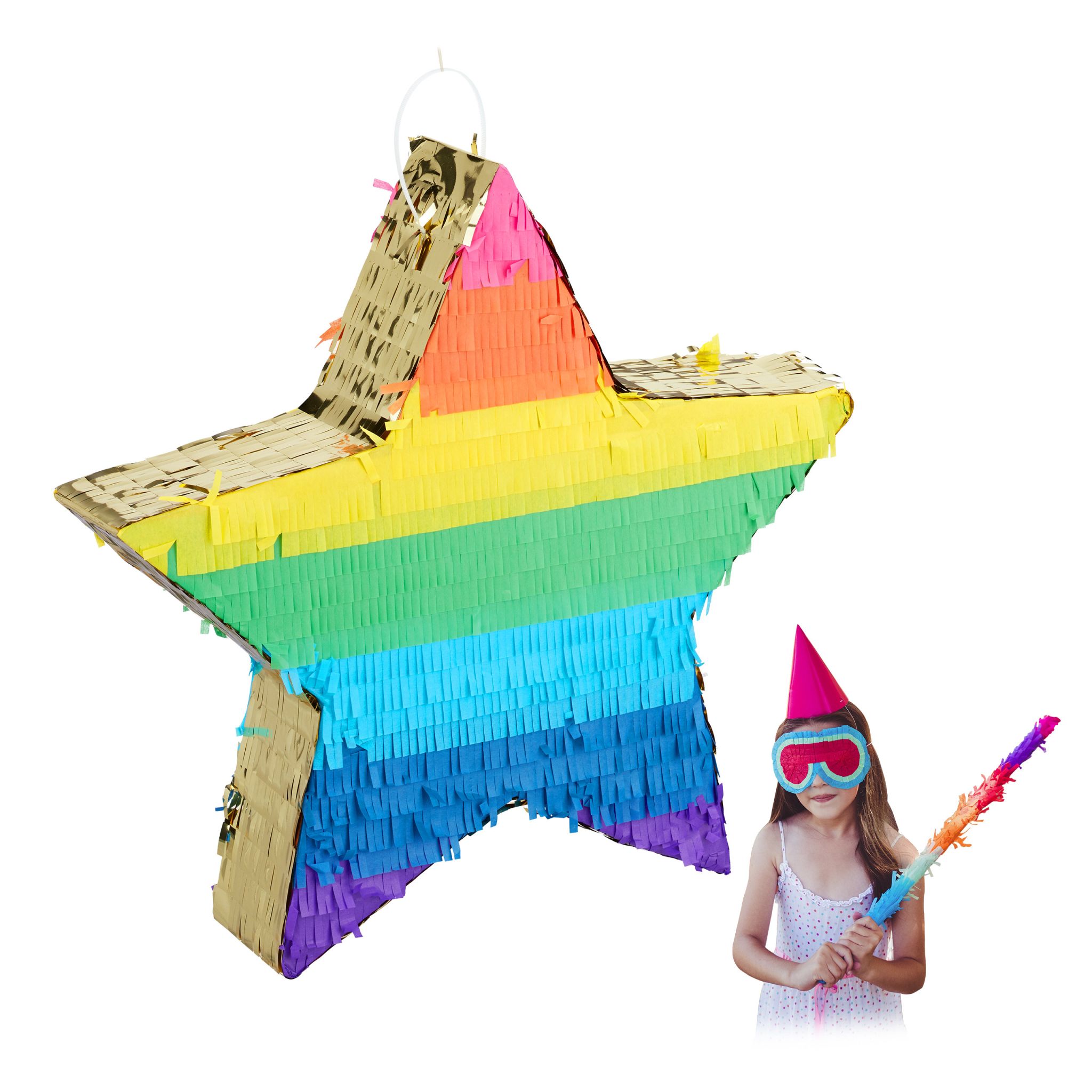 Pinata Stern bunt-gold Blau-Gelb-Gold