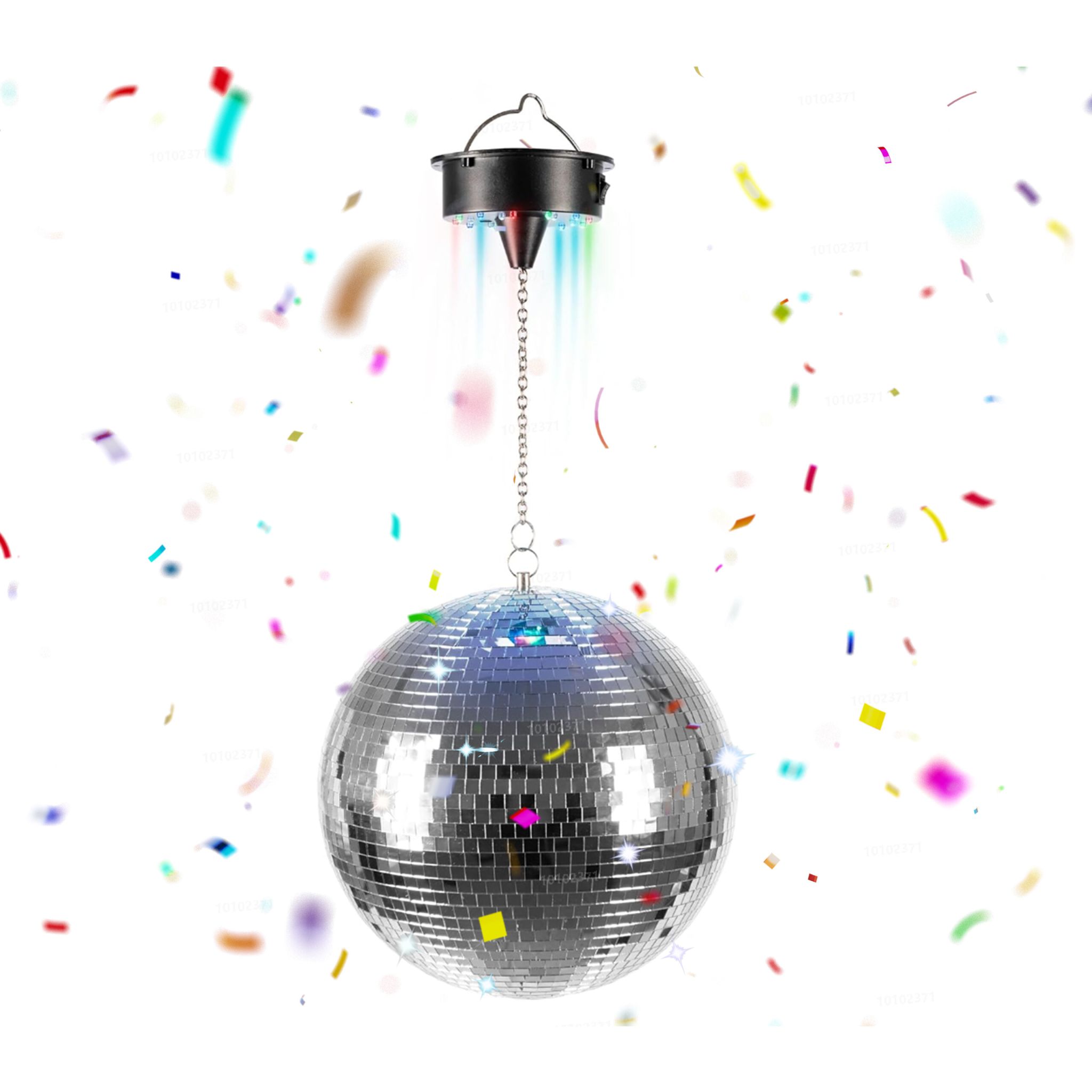 Discokugel 20cm mit Motor & Licht Schwarz-Silber