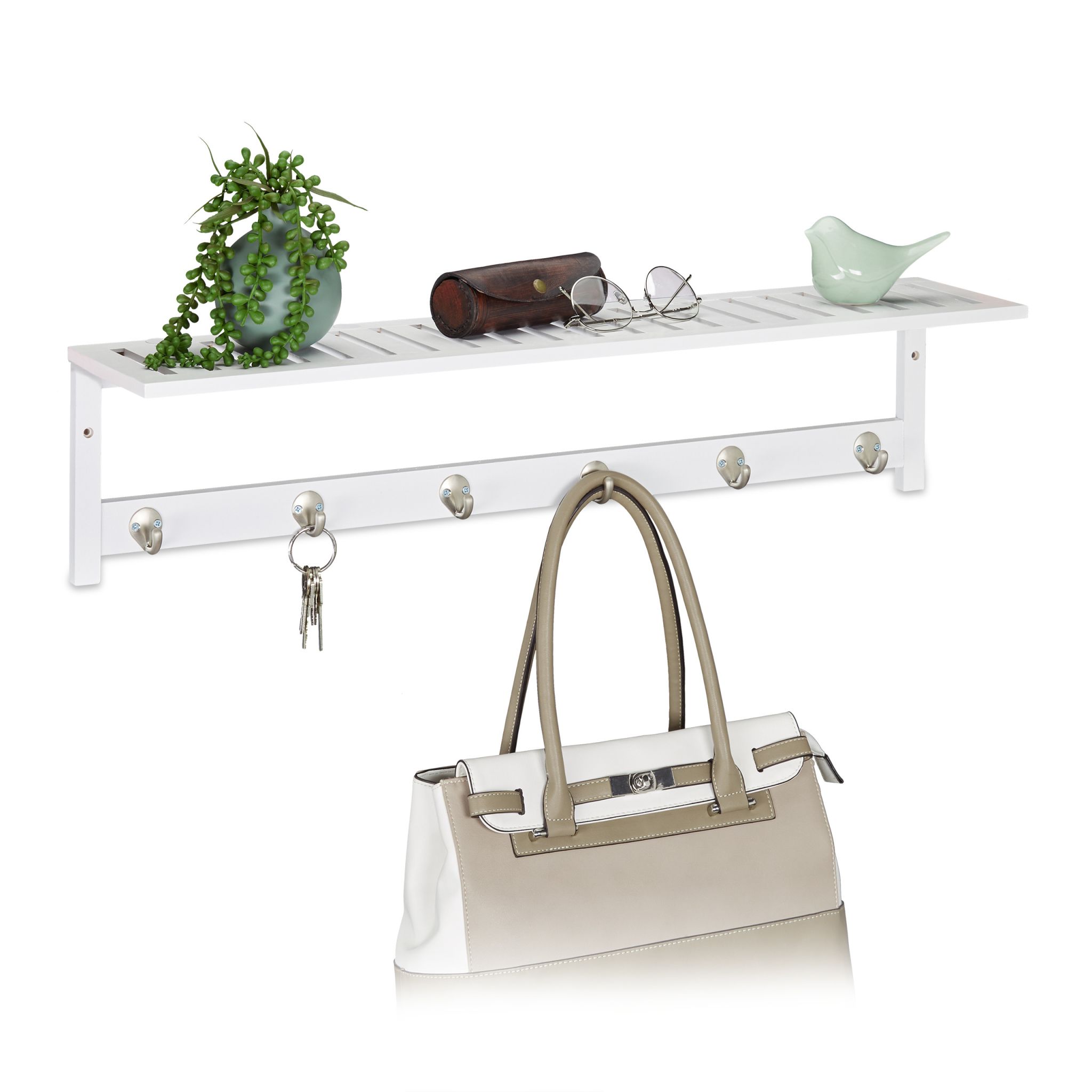 Weisse Wandgarderobe mit Ablage Weiss-Silber