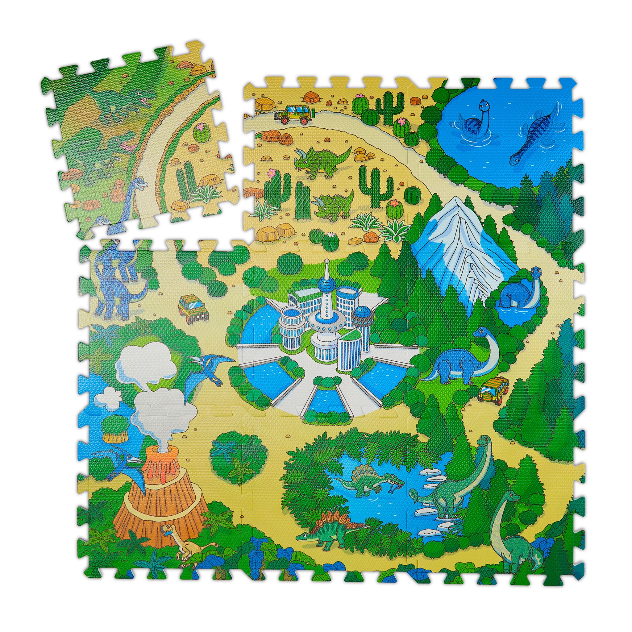 Puzzlematte Dinosaurier Blau-Grün-Hellbraun