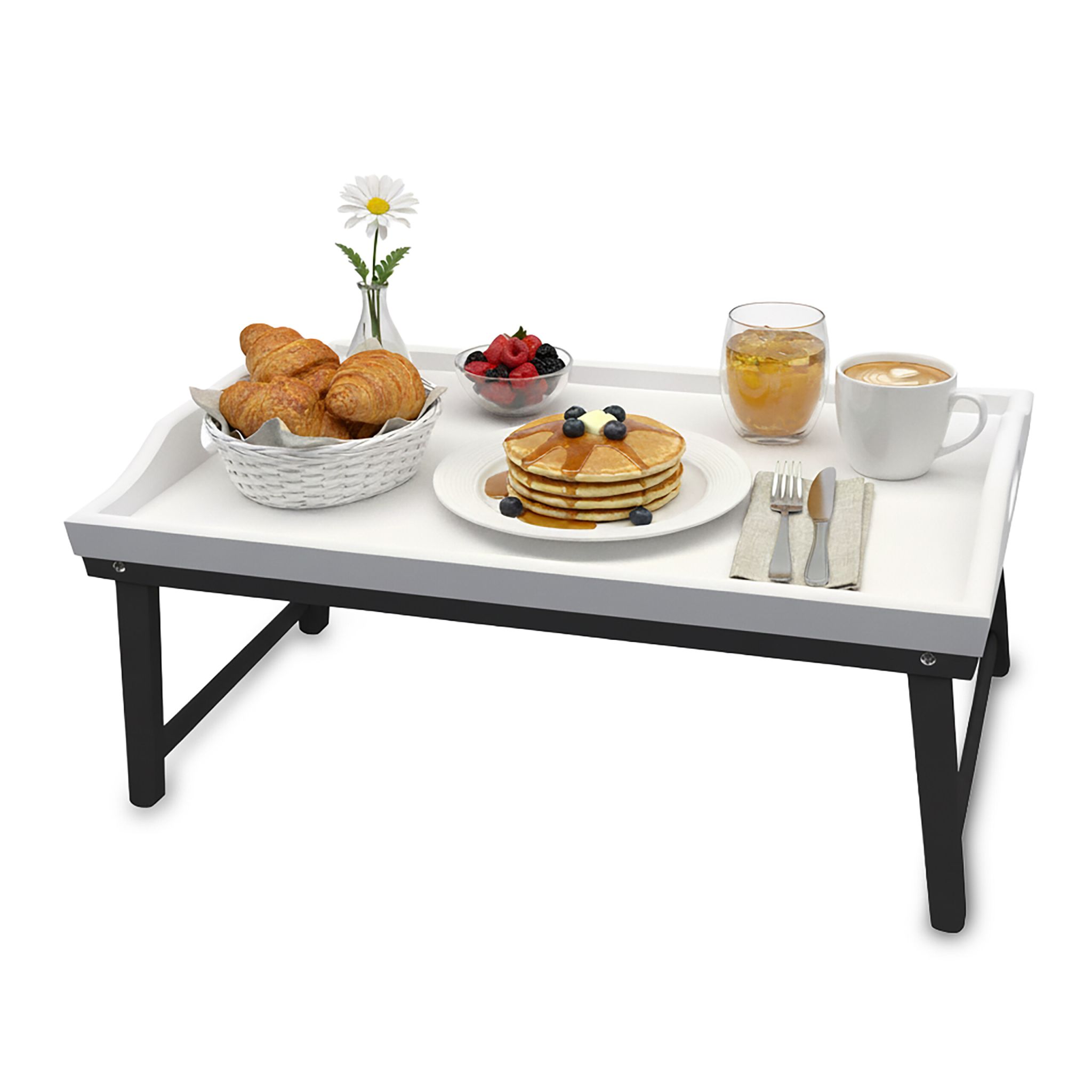 Betttablett Bambus Weiss-Grau