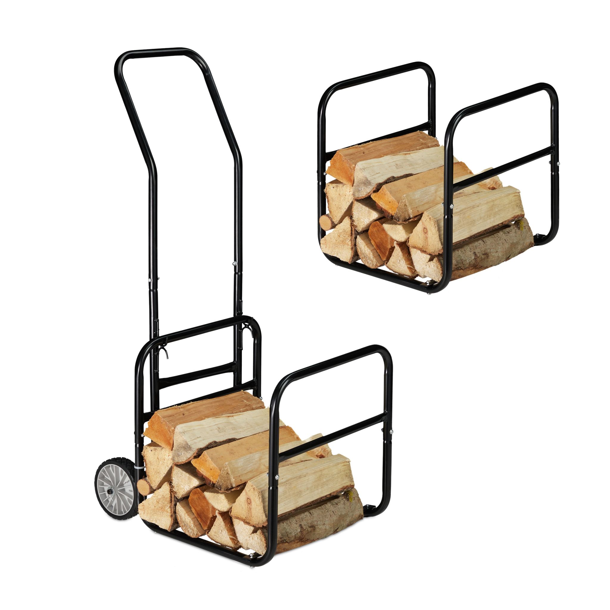 Kaminholzwagen mit Holzkorb Schwarz-Grau