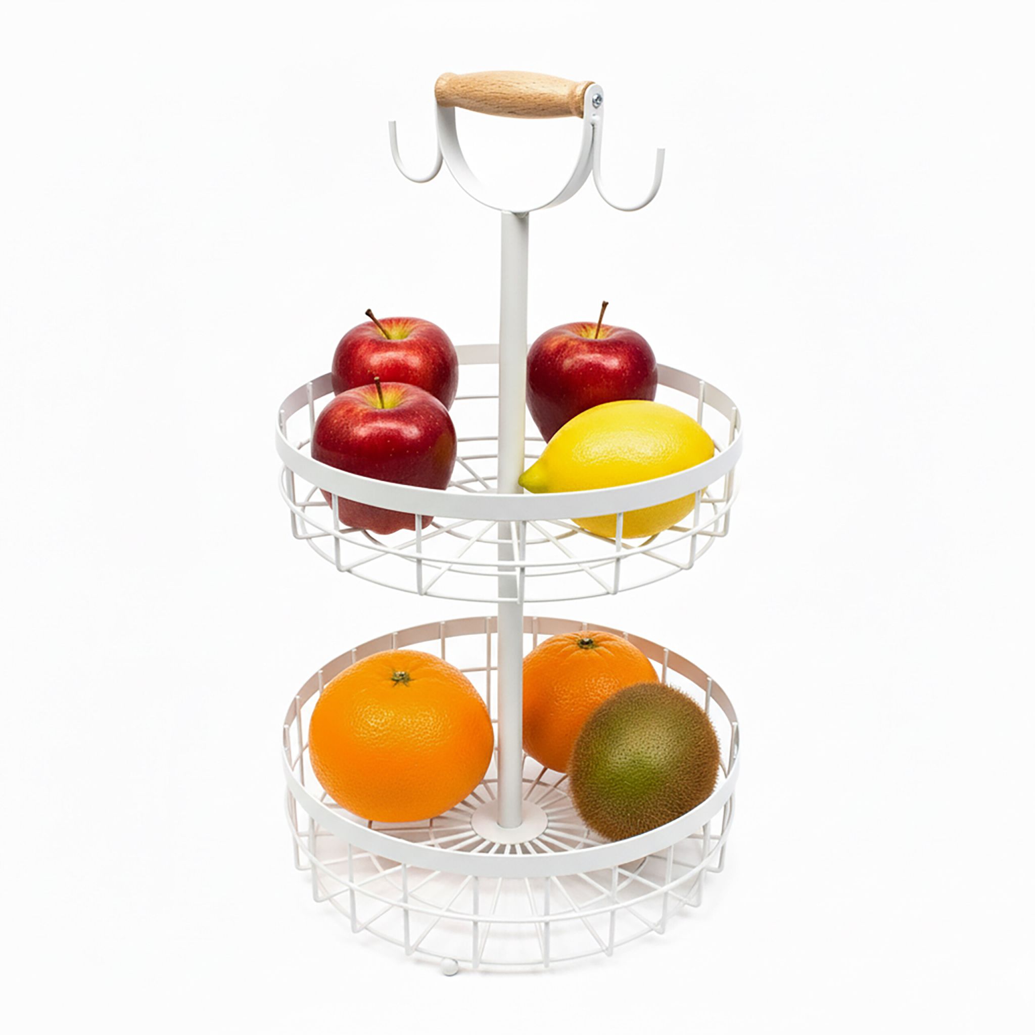 Obstkorb Etagere 2-stöckig Weiss-Hellbraun