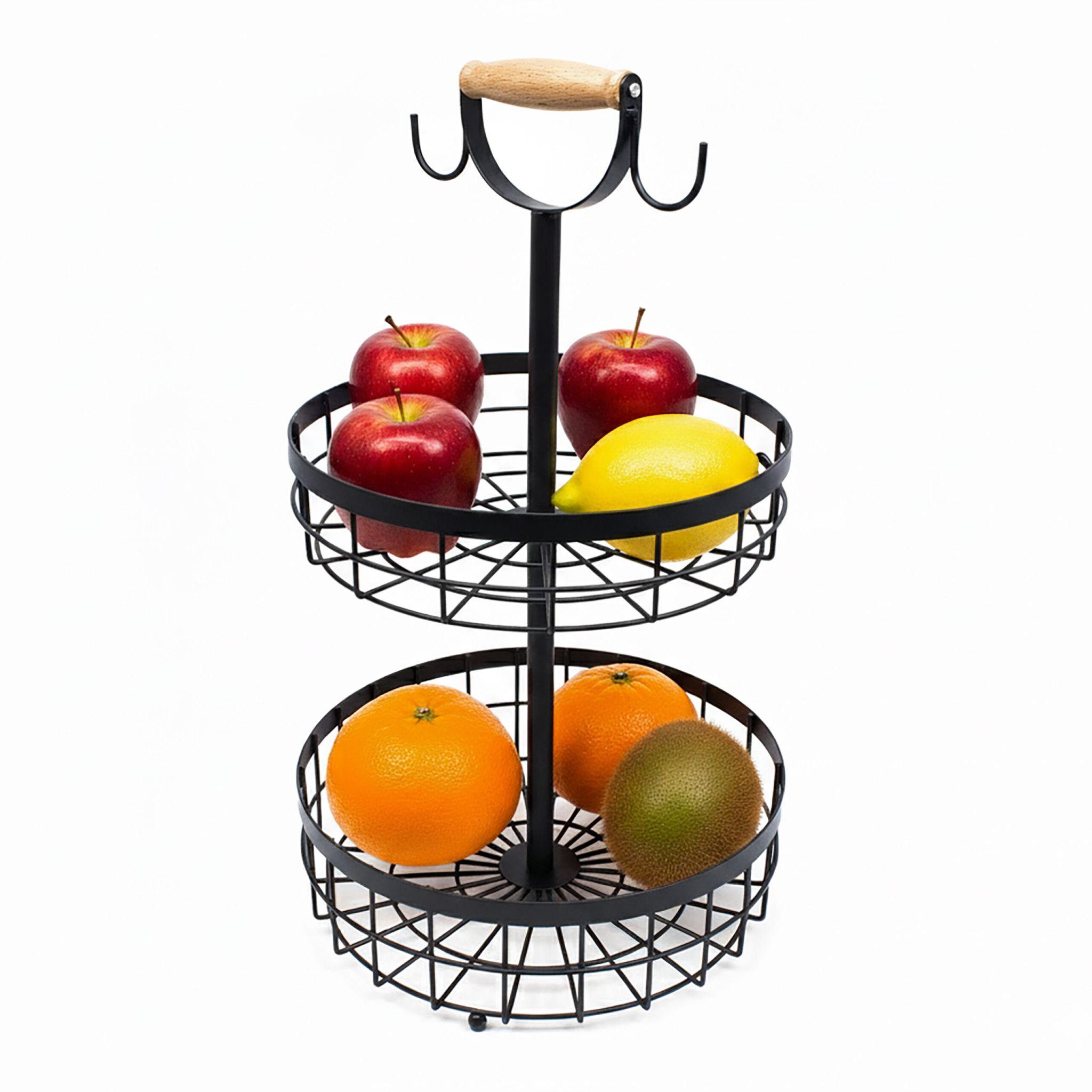 Obstkorb Etagere 2-stöckig Hellbraun-Schwarz
