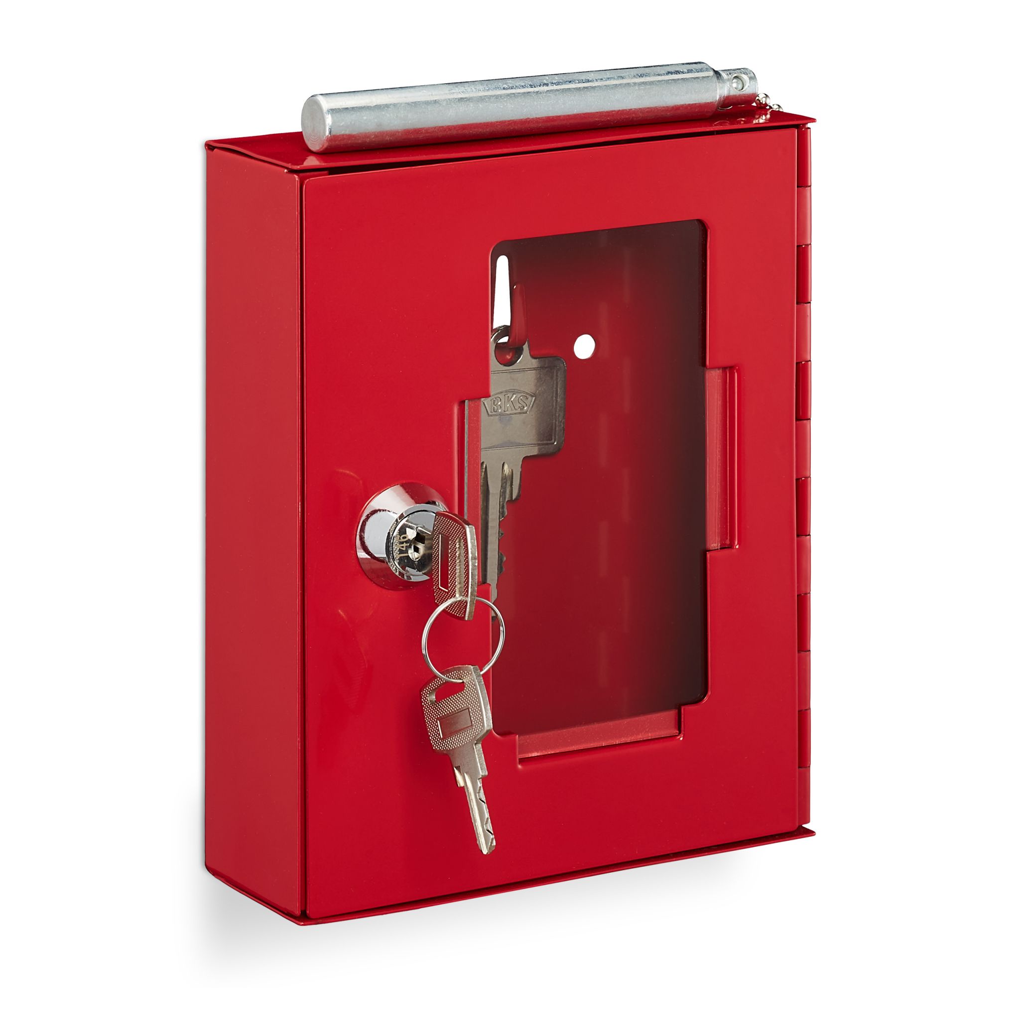 Notschlüsselkasten mit Hammer Rot-Silber