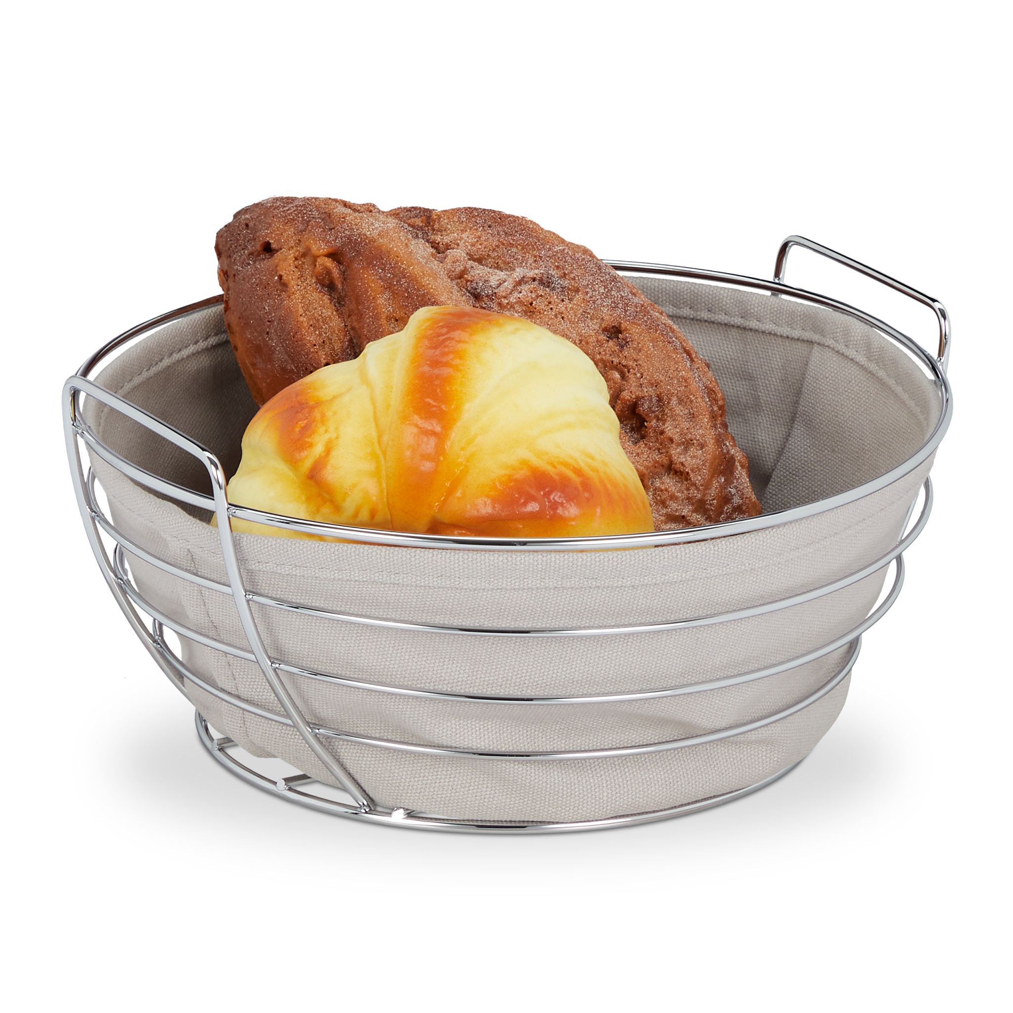 Runder Brotkorb Metall mit Stoffeinsatz Silber-Grau