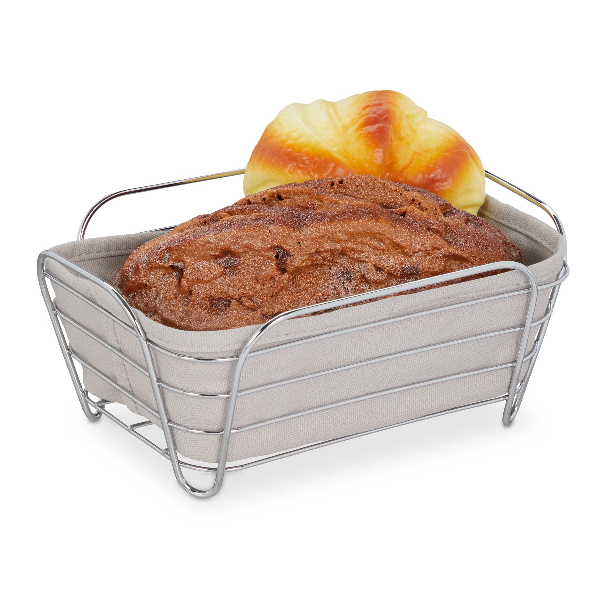 Brotkorb Metall mit Stoffeinsatz Weiss-Grau