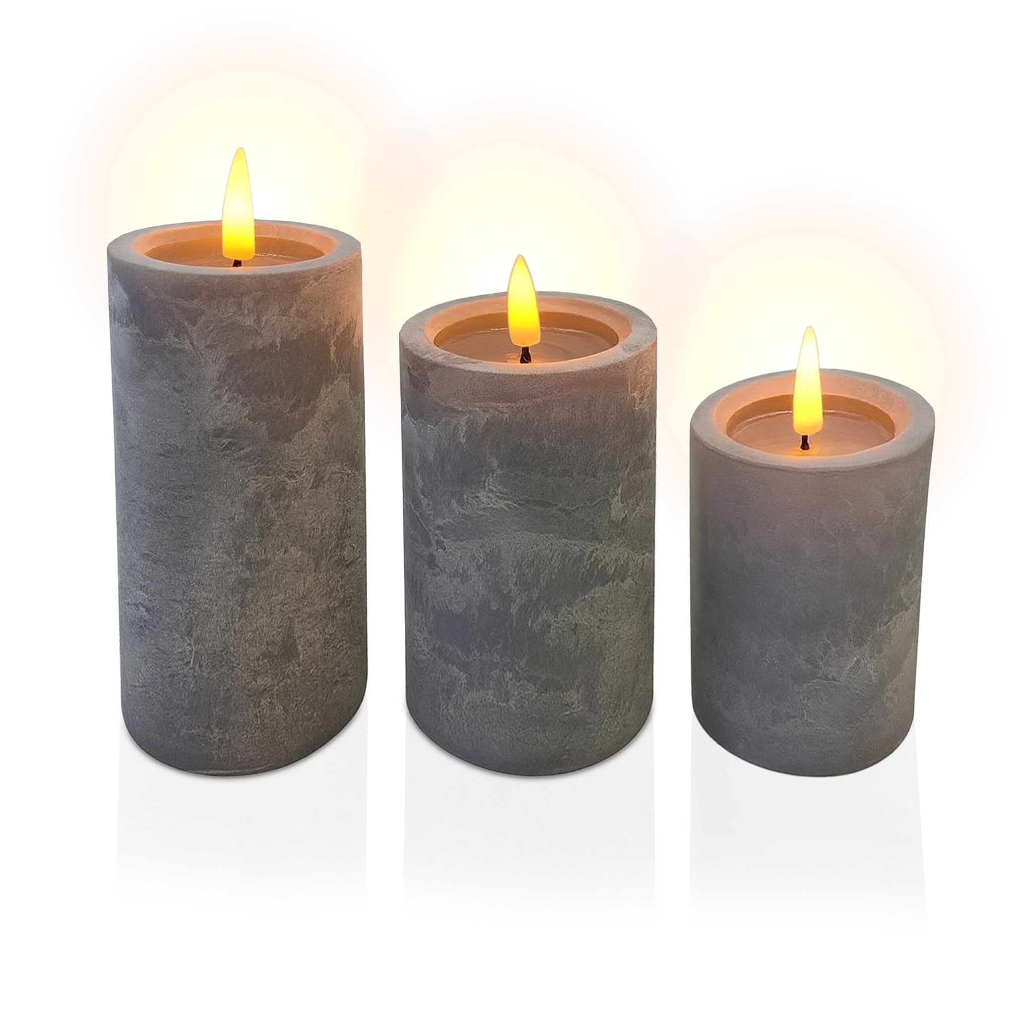 LED Kerzen 3er-Set Betonoptik Grau
