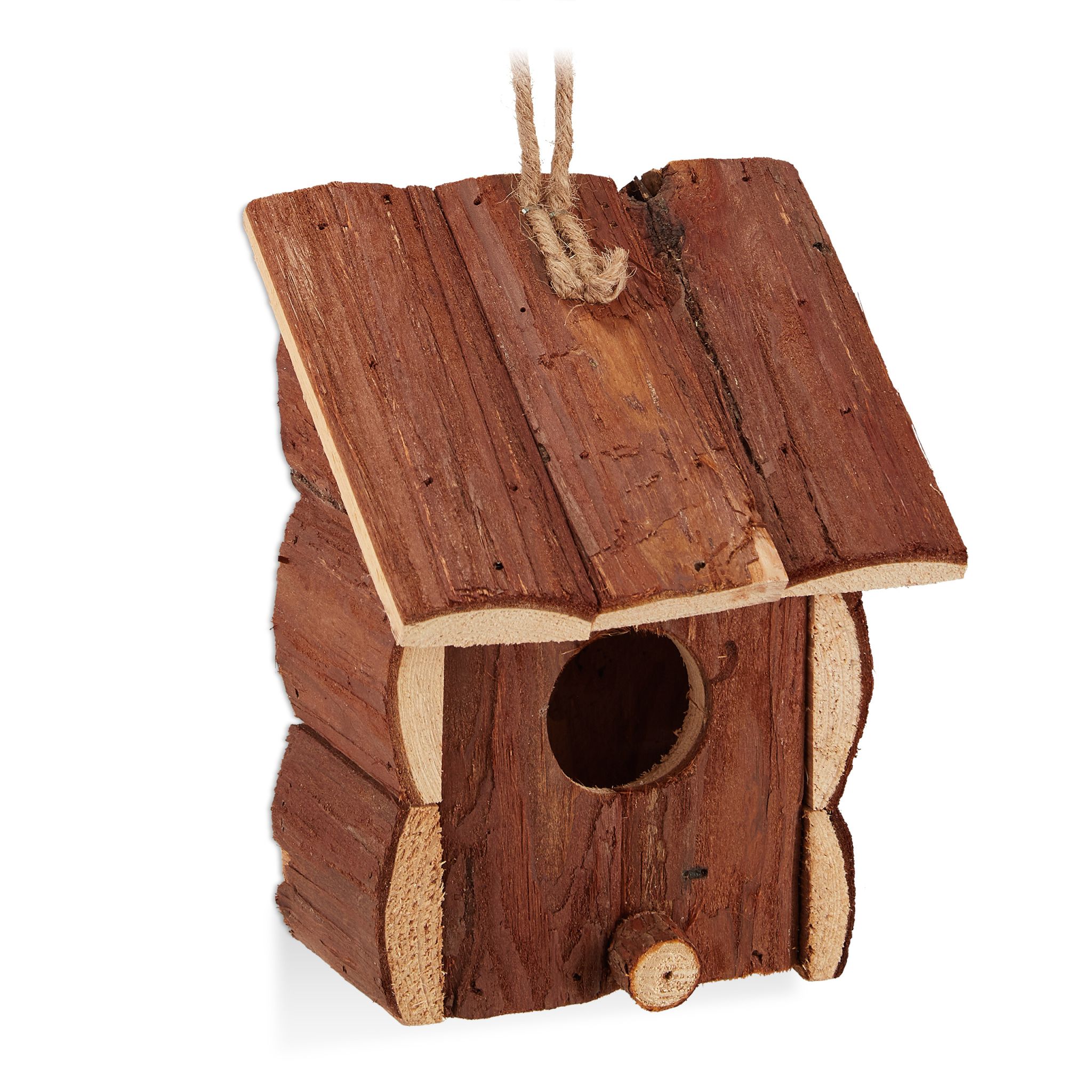 Mini Vogelhaus Naturholz Dunkelbraun-Hellbraun