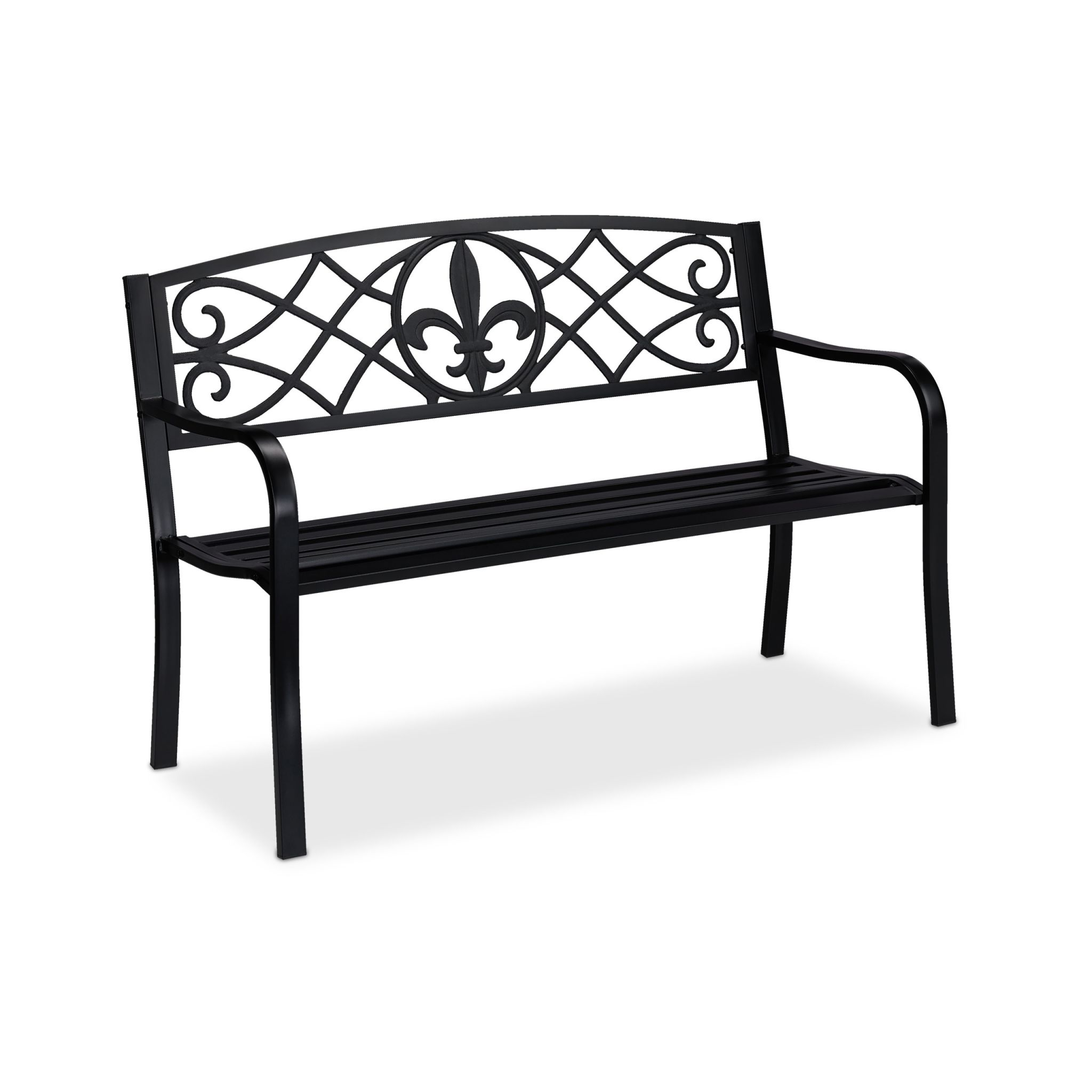 Gartenbank mit Fleur de Lis Motiv Schwarz