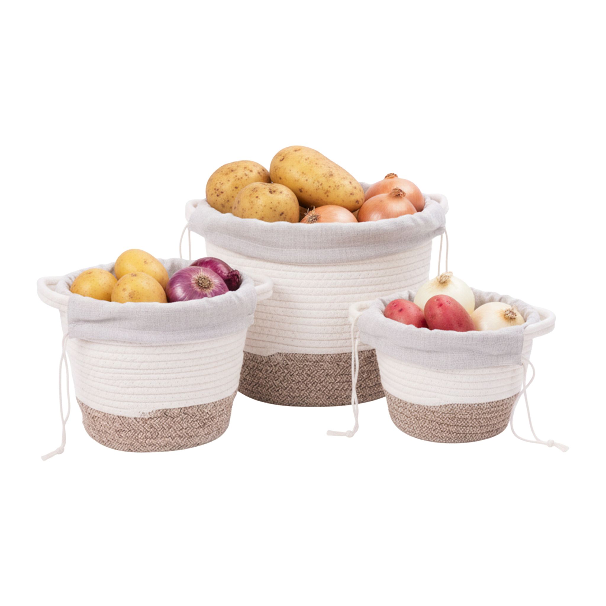Kartoffel Aufbewahrung 3er-Set Beige-Weiss-Schwarz