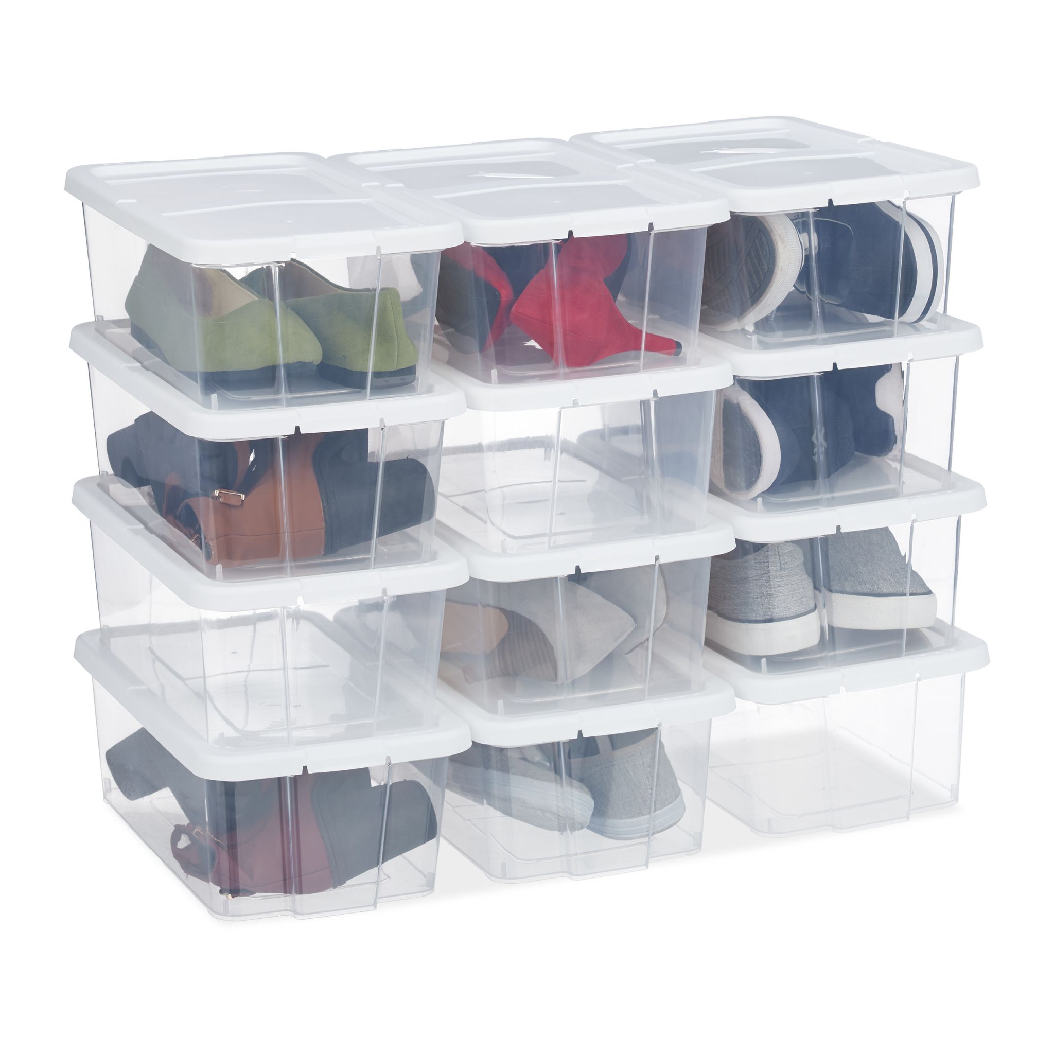 Schuhboxen Kunststoff 12er-Set Weiss-Transparent