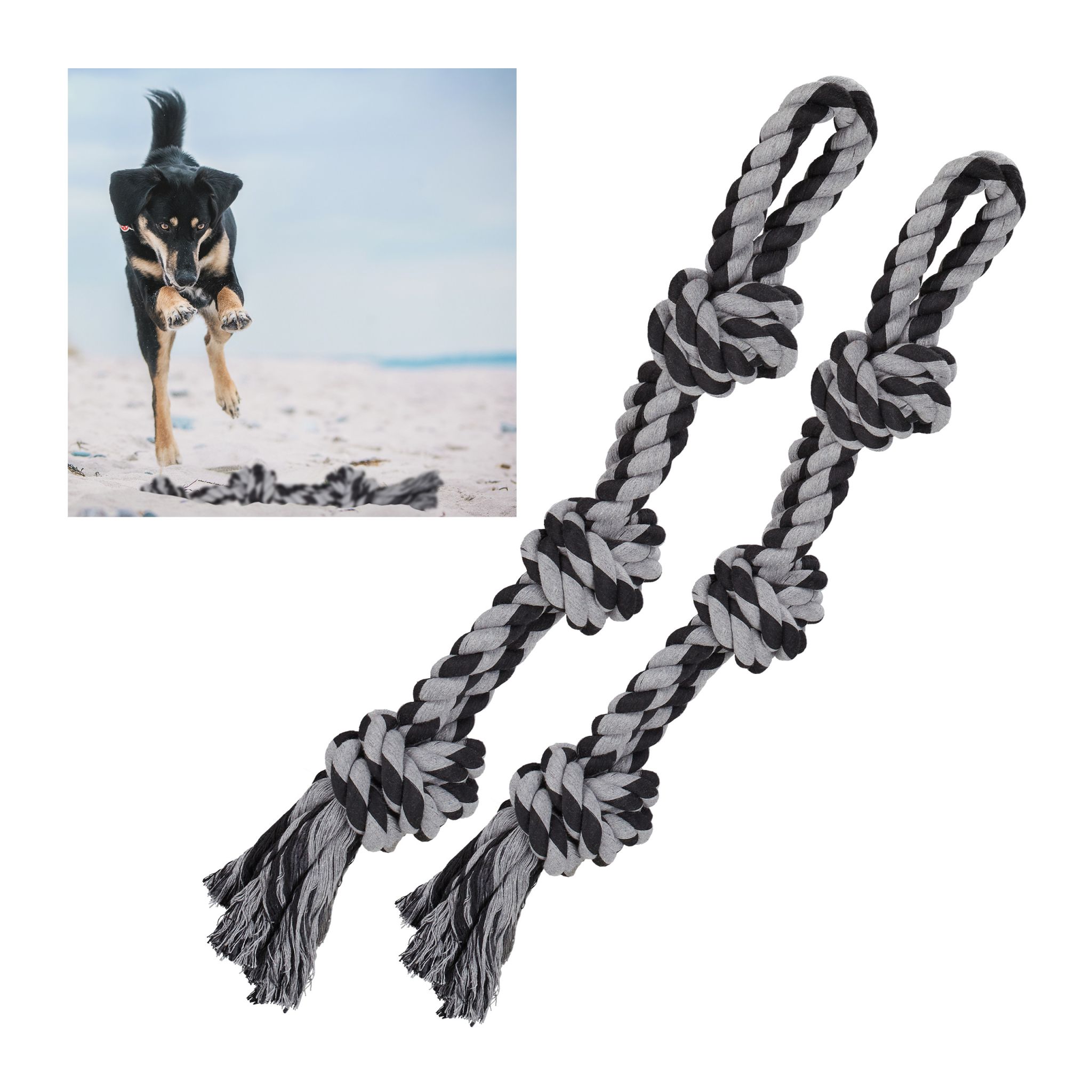Hundespielzeug Seil 2er-Set Schwarz-Grau